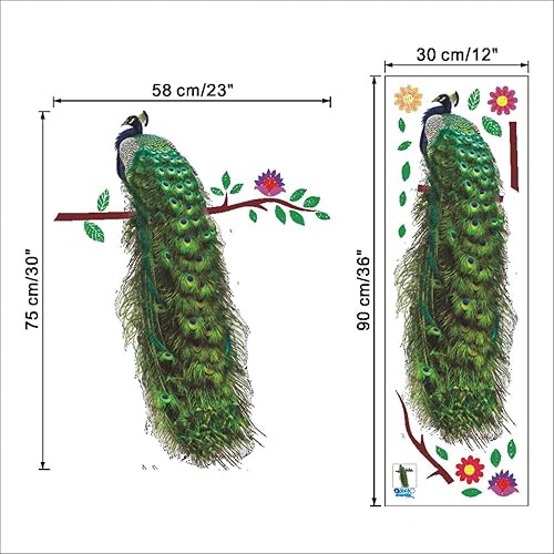 Miniatura 4 de Calcomanías de pared de pavo real de pie en una rama, lindas y elegantes calcomanías de pared de animales, despegar y pegar, murales impermeables