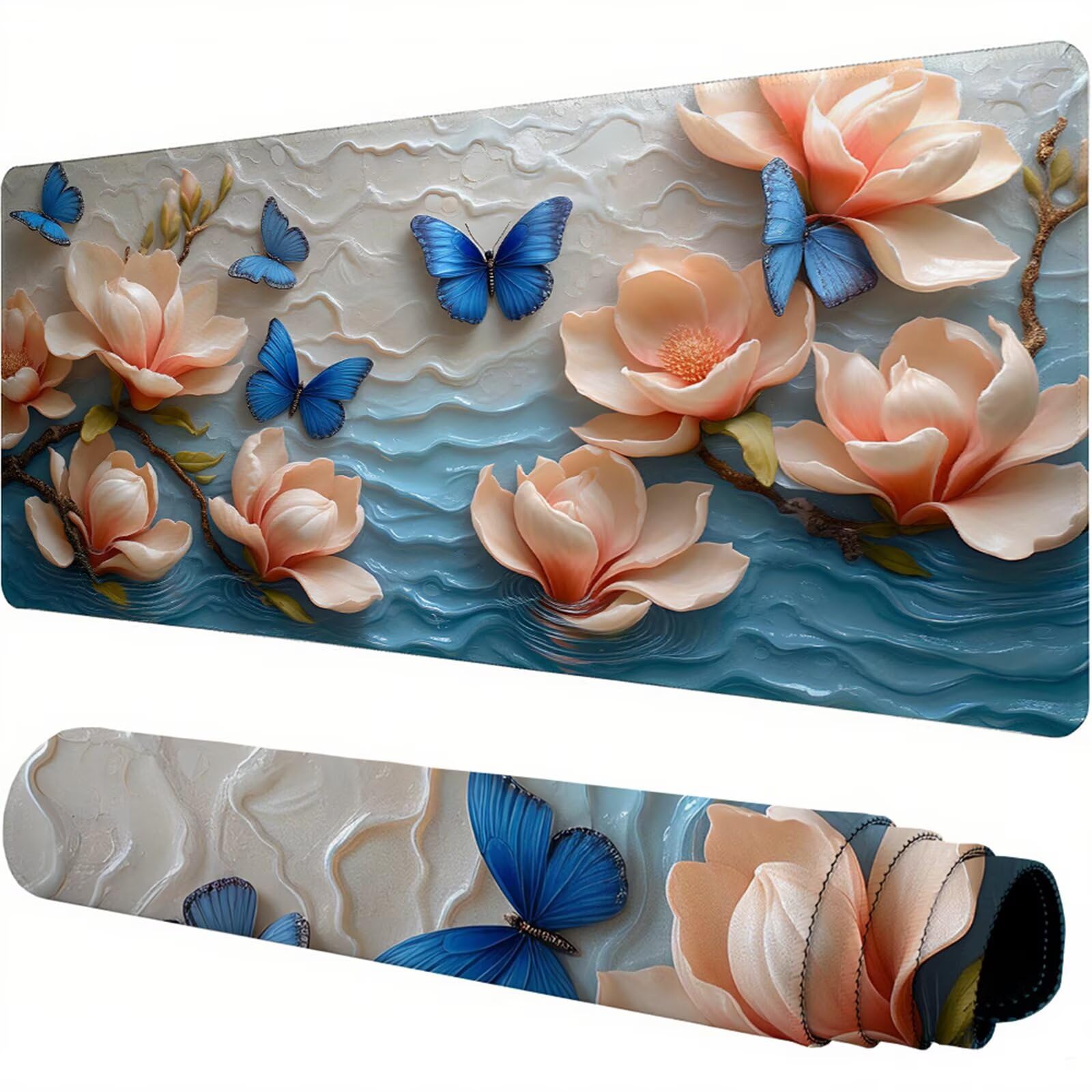 Różowa podkładka pod mysz XXL 1200 x 600 x 3 mm kwiat pod ręką akcesoria biurowe antypoślizgowa gumowa podstawa i zszyte krawędzie podkładka pod mysz dla graczy do dekoracji biura dekoracyjnego