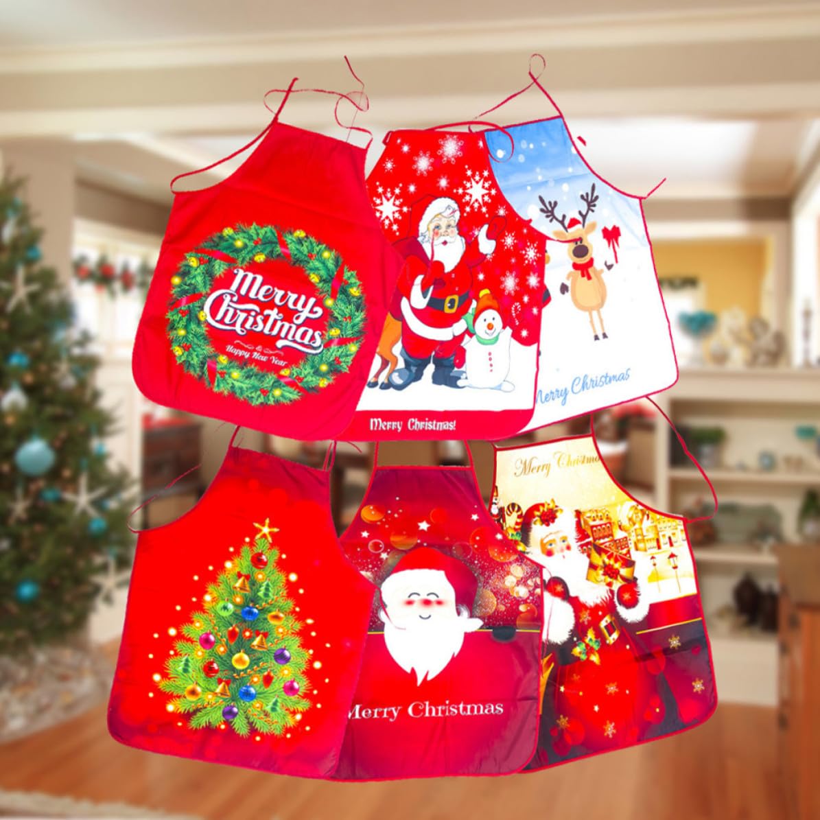 PRETYZOOM 10 Unidades Delantal Navideño Rojo para Adultos Diseño Clásico de Tela, Correas Ajustables y Fácil de Usar para Cocina en Navidad