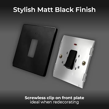 BG Electrical Single Wall Switch with LED Power Indicator, Double Pole, Screwless Front Plate, Round Edges, Evolve, Matt Black, 20A, PCDMB31B