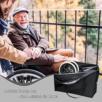 Rollators Storage Bag for Folding Wheelchair & Transport Chair - 600D Heavy Duty Walker Handbag Accessories for Disabled & Handicap | Fits Manual & Transport Wheelchairs, Large Mobility Storage Bag for Airline Travel, Car Trips & Home Storage, 35 x 9 x 26