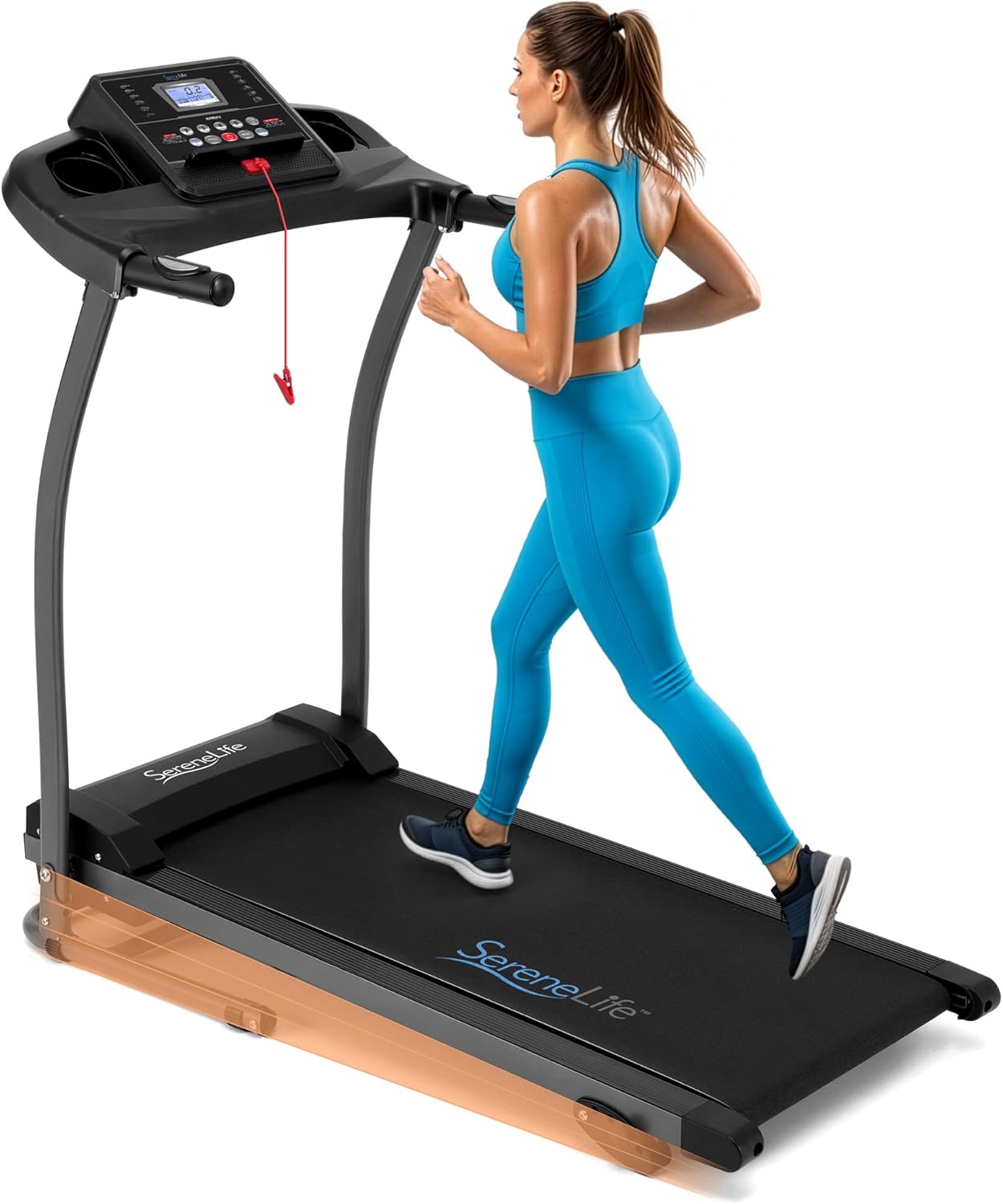 SereneLife Electric Folding Treadmill Exercise Machine - Smart Compact Digital Workout Fitness Trainer w/Bluetooth App Sync, Manual Incline Adjustment, for Walking, Running, Gym