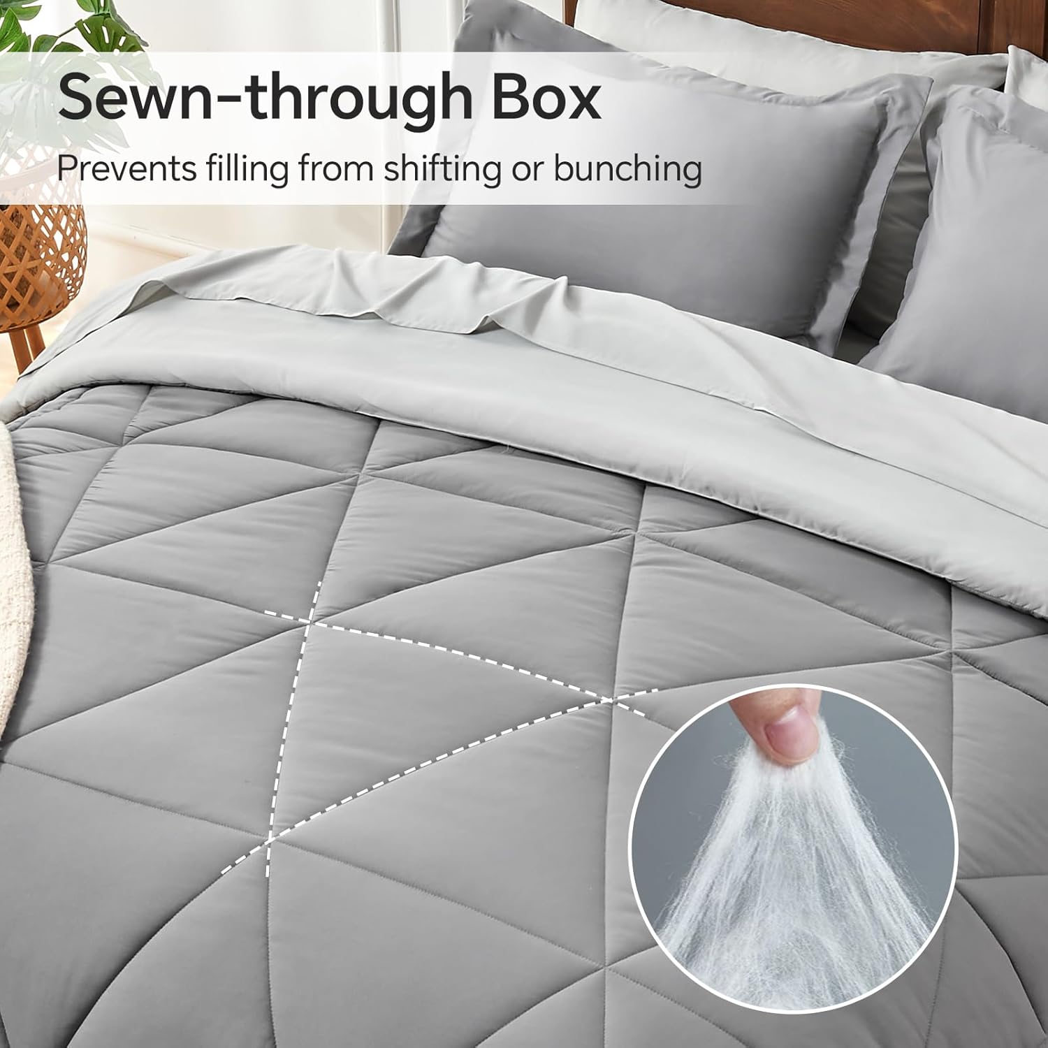 BEDELITE King Size Comforter Set 7 Pieces Bed in A Bag - Soft Microfiber Reversible Grey Bed Set with Comforters, Sheets, Pillowcases & Shams, Cozy Luxury Bedding Sets for All Season - Image 3