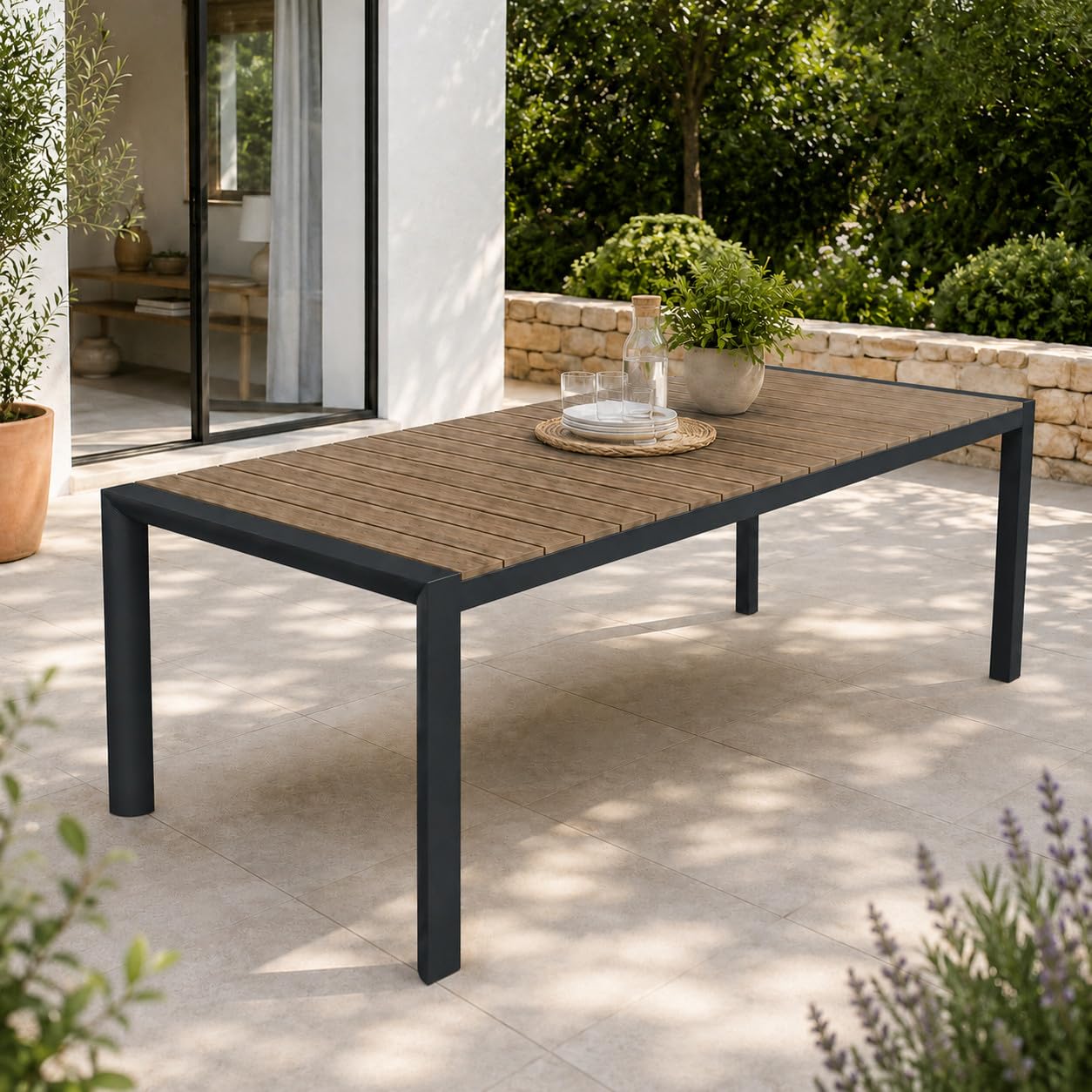 Totò Piccinni Tavolo GELSO Allungabile 223,5/293 cm Alluminio e Effetto Legno (Antracite)