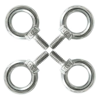 1/4" UNC Lifting Shoulder Eye Bolts, Marine Grade 316 Stainless Steel Threaded Nut Fastener, 4 Packs