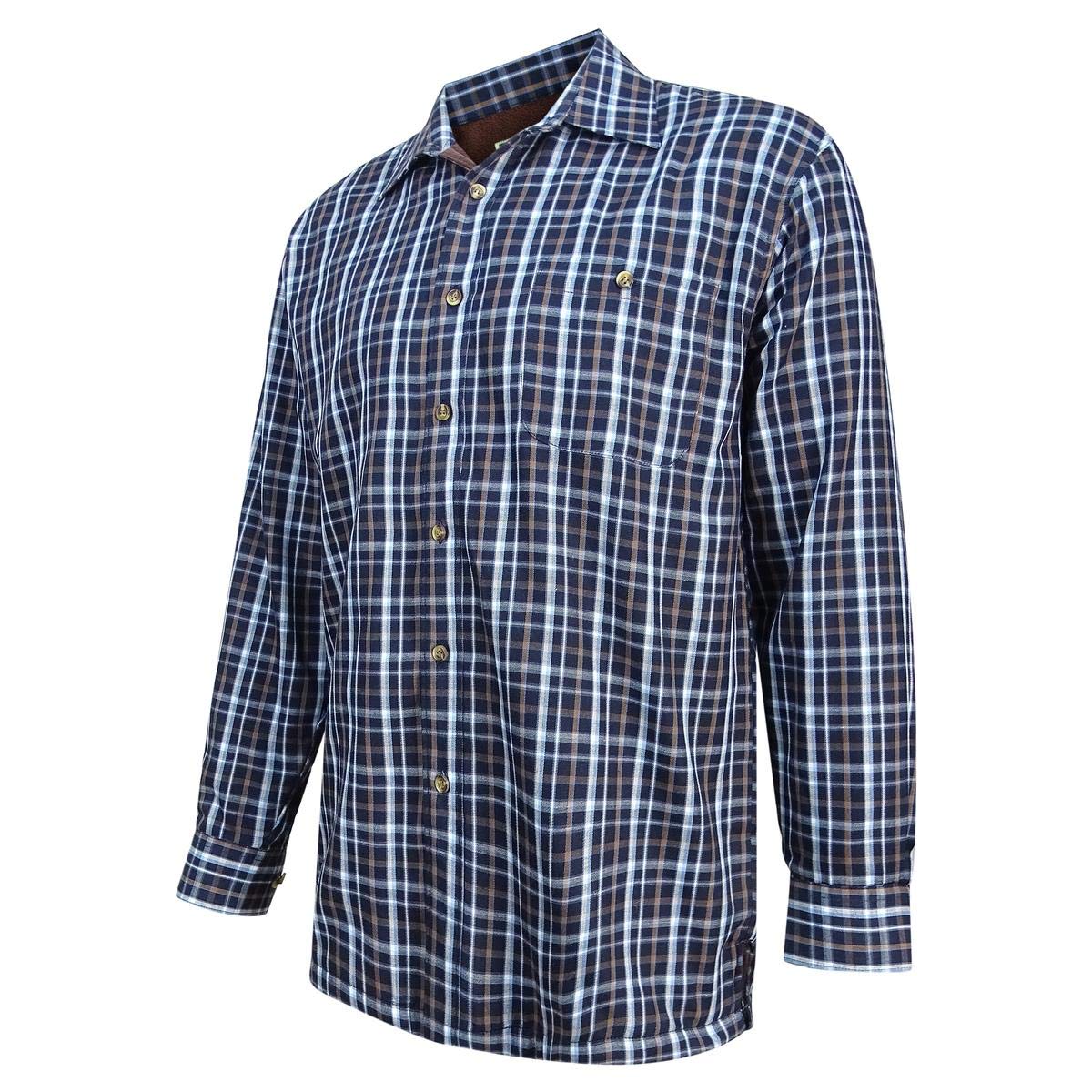 Hoggs of Fife Bark Fleece Lined Shirt Navy/Brown Small Navy Small Navy