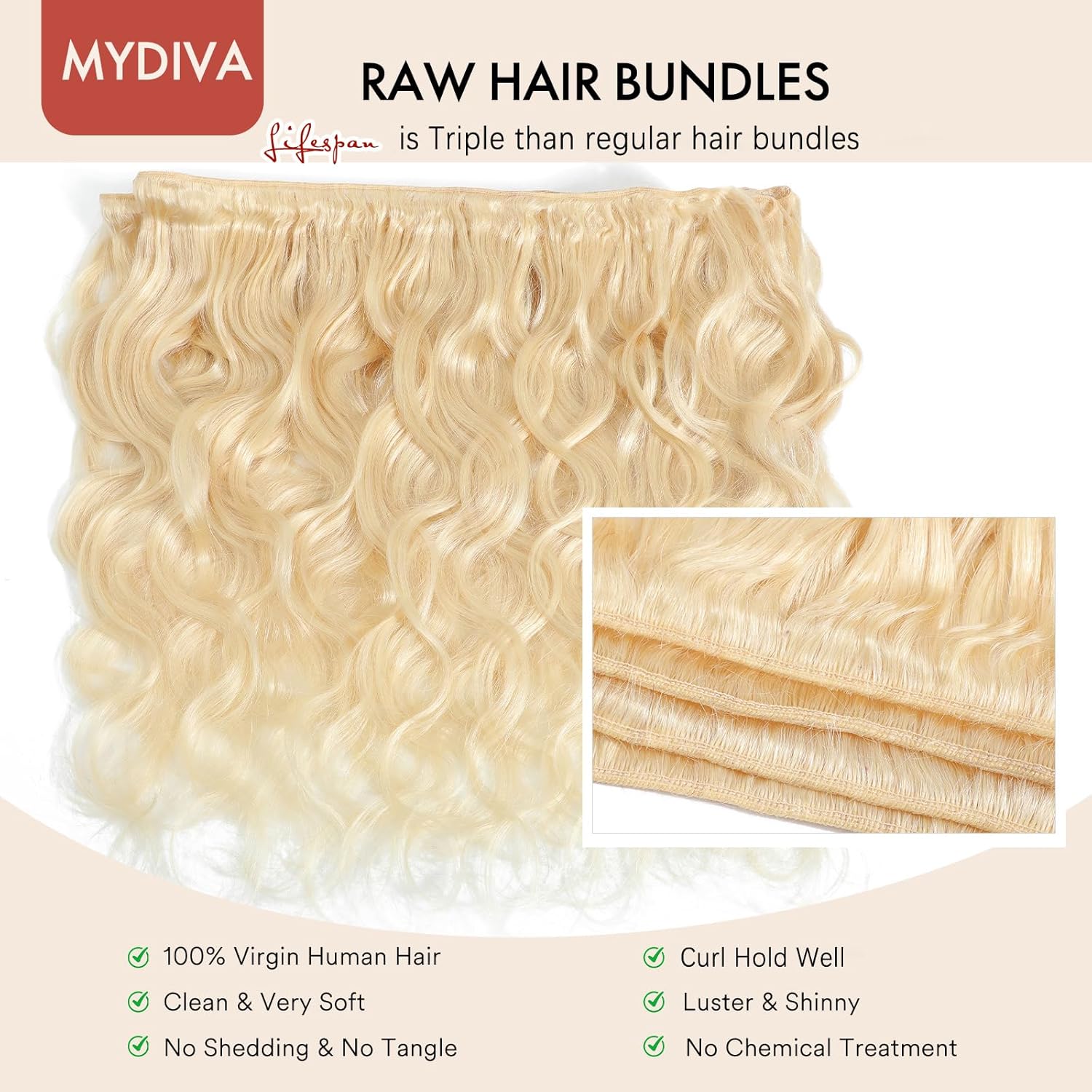 613 Bundles Human Hair Blonde Body Wave Bundles 16 18 20 inch 100% Unprocessed Virgin Sew in Weft Hair Extensions Real Human Hair Quick Weave Bundles Dyeable 613 Bundles