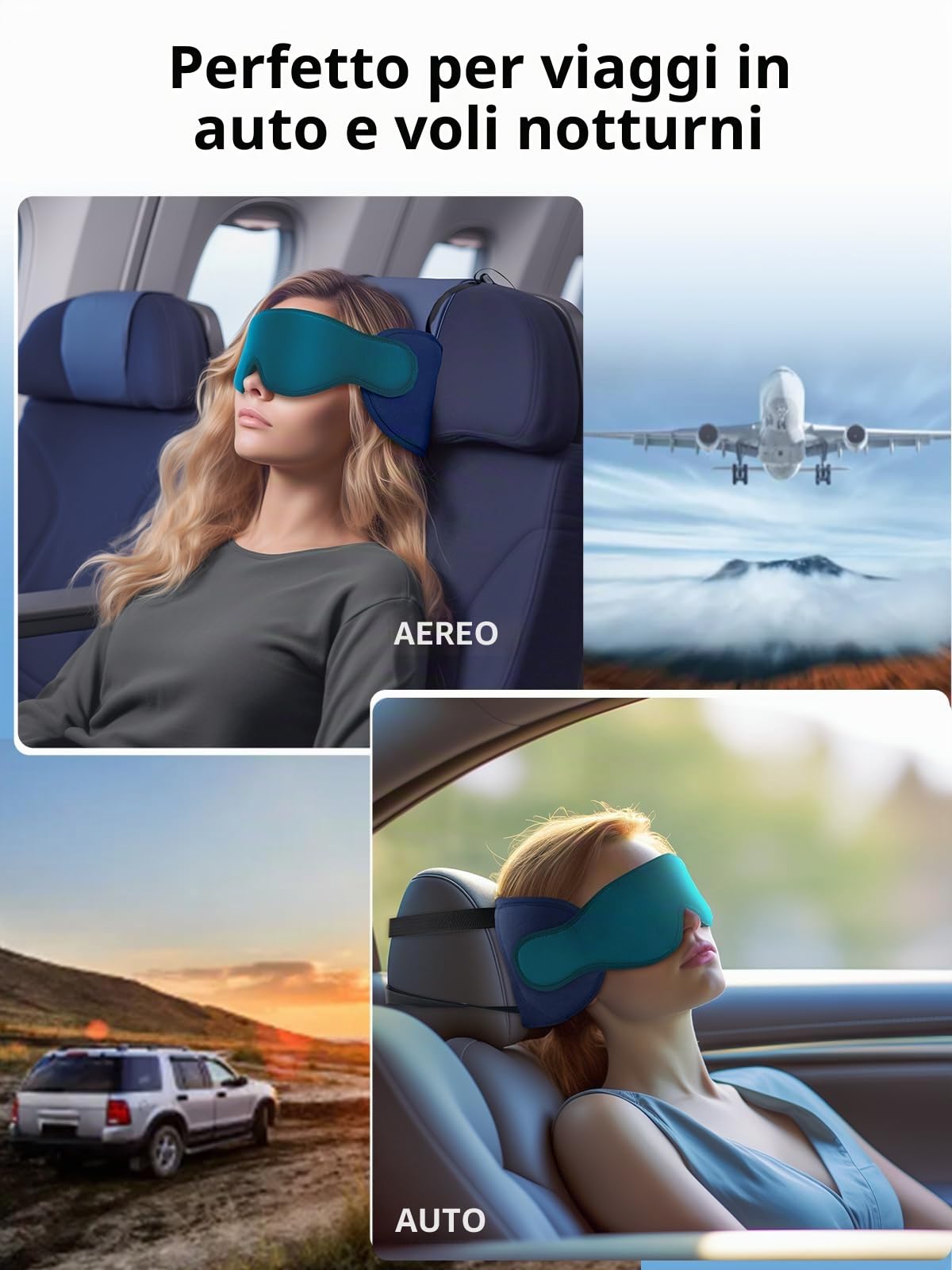 Inspireyes Cuscini da viaggio aerei, accessori da viaggio approvati FSA HSA per voli lunghi, cuscino da viaggio auto per bambini, maschera per dormire in aereo, Blu lago