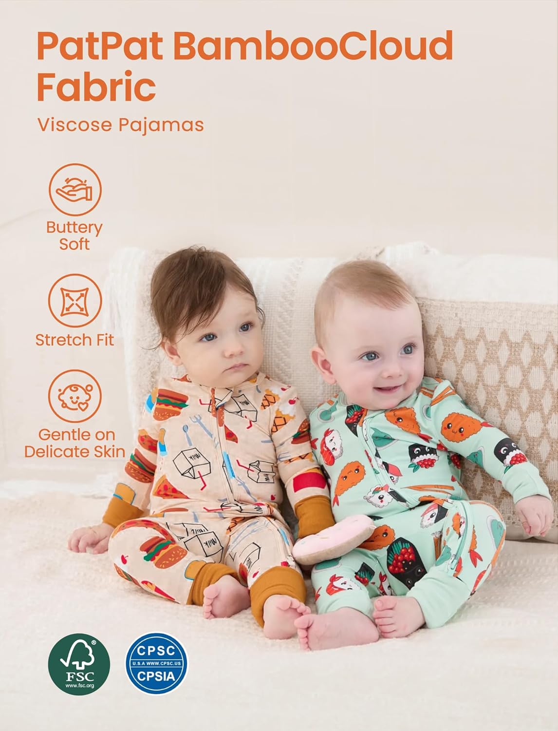 PATPAT Baby Pajama with Bamboo Viscose, Footie Jumpsuit Romper with 2-Way Zipper for Baby Boy Girl Toddler Sleeper Sleepwear - Image 2