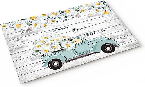 Tapete antideslizante para interiores, tapete azul con margaritas frescas, tapete para decoración del hogar, para dormitorio, comedor, cocina,