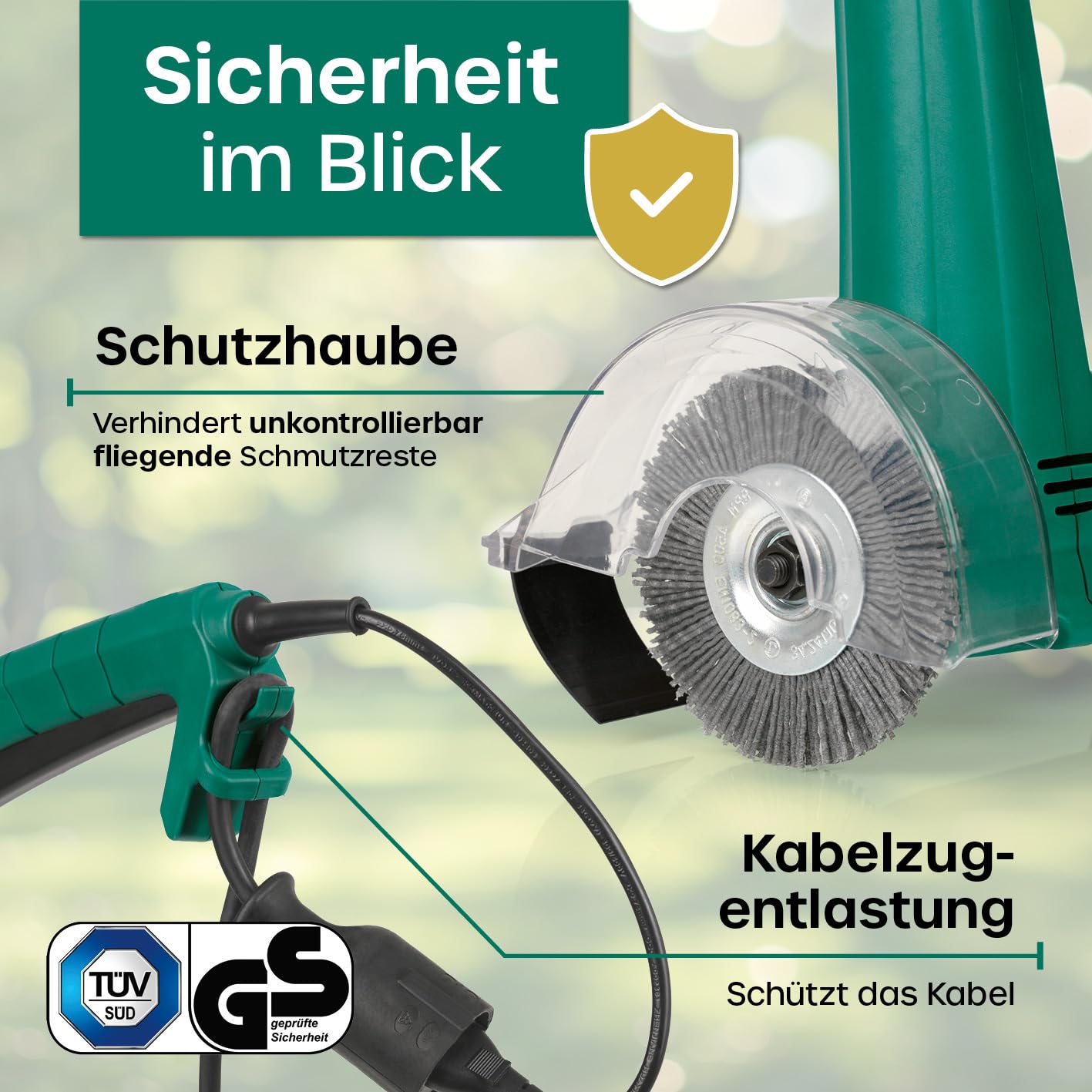 EASYmaxx Fugenreiniger elektrisch | Einfache säuberung von Fugen, Gehwegen & uvm - Ohne lästige Rückenschmerzen | inkl. 2 auswechselbaren Bürsten | Fugenbürste 140 Watt 1200 rpm [ABS/Stahl Grün]