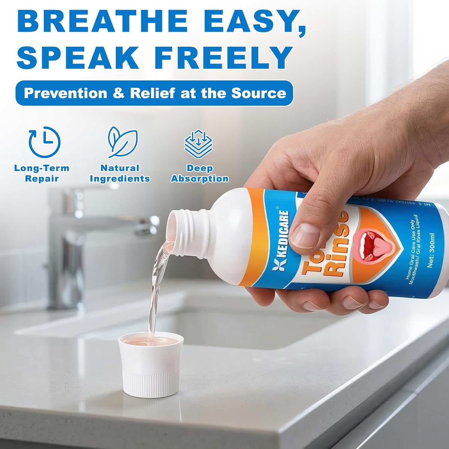 Oral Rinse for Tonsil Area Care, Alcohol-Free Natural Tonsil Mouthwash for Deep Mouth & Throat Area Care, Fresh Breath, Gentle Daily Oral Rinse Liquid, 300ML