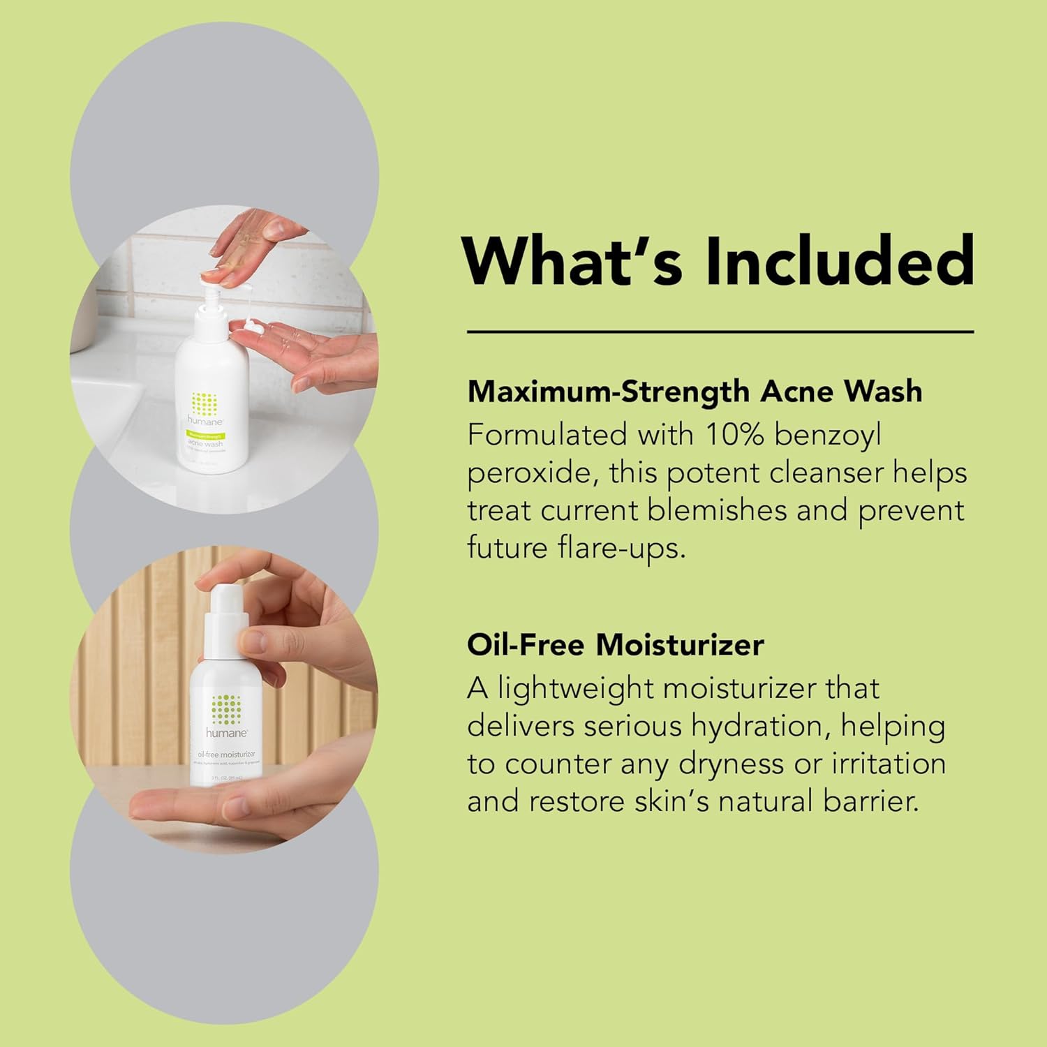 humane Maximum-Strength Acne Wash and Oil-Free Moisturizer Bundle - 10% Benzoyl Peroxide Acne Treatment