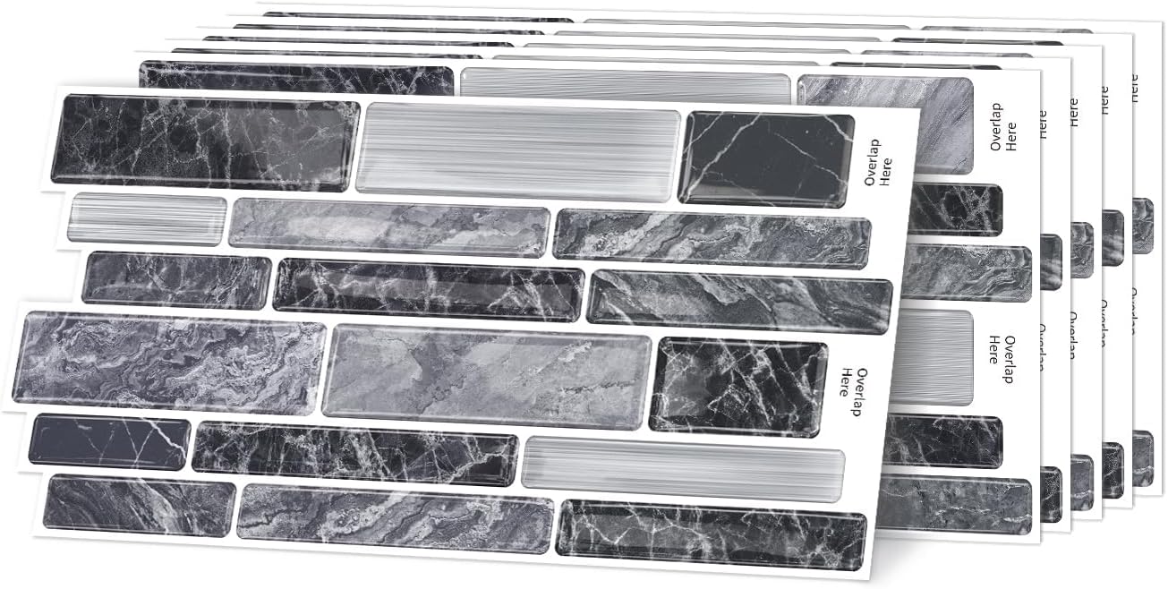 20-Sheet Peel and Stick Backsplash Tiles, 3D Tile Stickers, Waterproof Kitchen/Bathroom Wall Decor for Home Vinyl Decorative Marble Tiles
