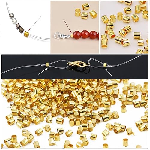 Vista 3 de 500 cuentas de latón chapadas de 0.098 pulgadas, 5 colores, 500 piezas, accesorios de tubo de crimpado para fabricación de joyas