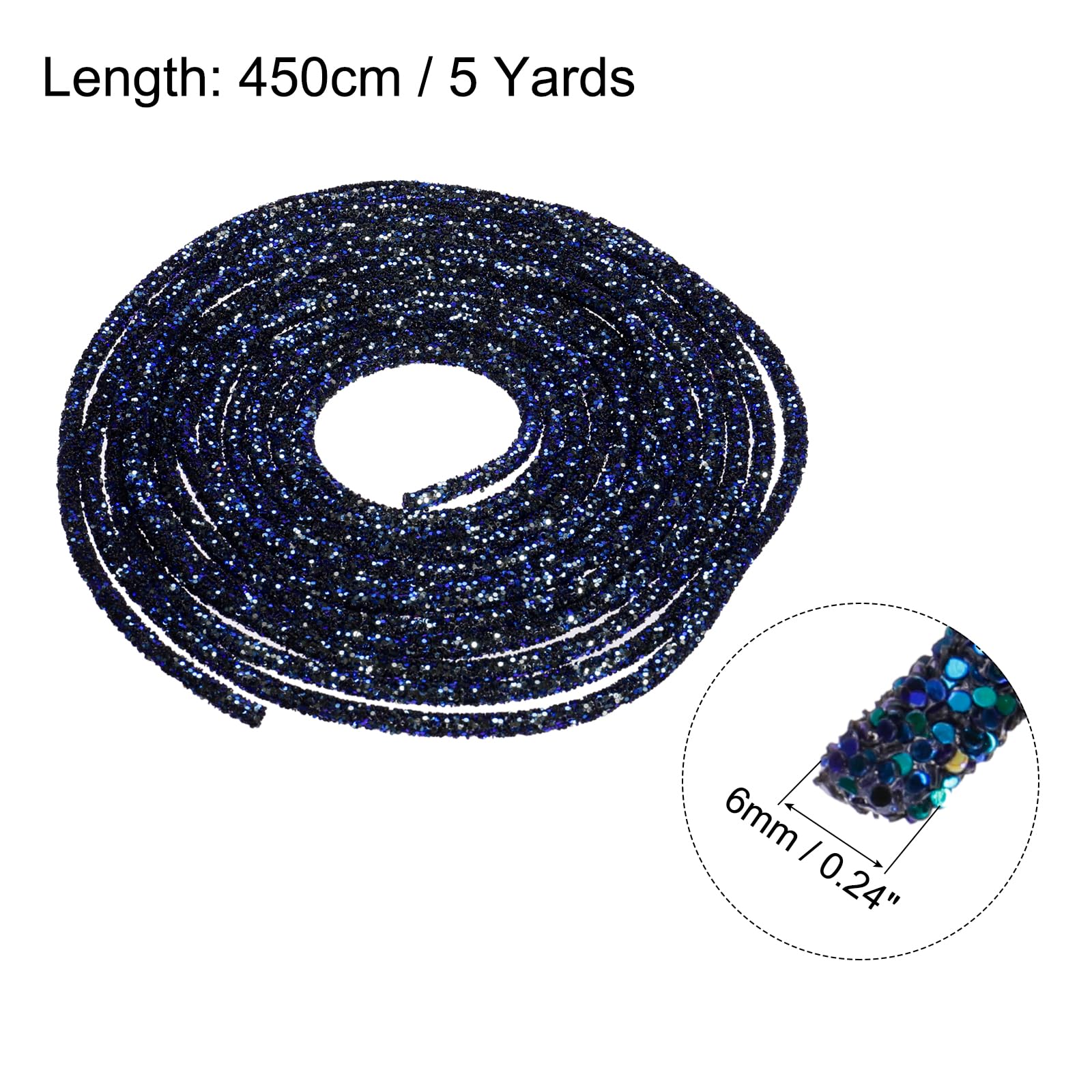 sourcing map 5 Yard 6mm 0.24 inch Glitter Sequins Rope Sequins Rhinestone Tube Cord for DIY Wedding Dresses Costume Clothing Shoes Jewelry Accessory Clear White — view 95