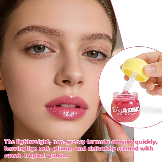 Jamazing Lip Butter Balm Guava Jam by Oz Lab High Shine Tinted Lip Balm Moisturizing Non Sticky Vegan Cruelty Free Hydrating Lip Gloss for Dry Lips Travel Friendly, 0.19 OZ/ 5.5G,Pack of 1