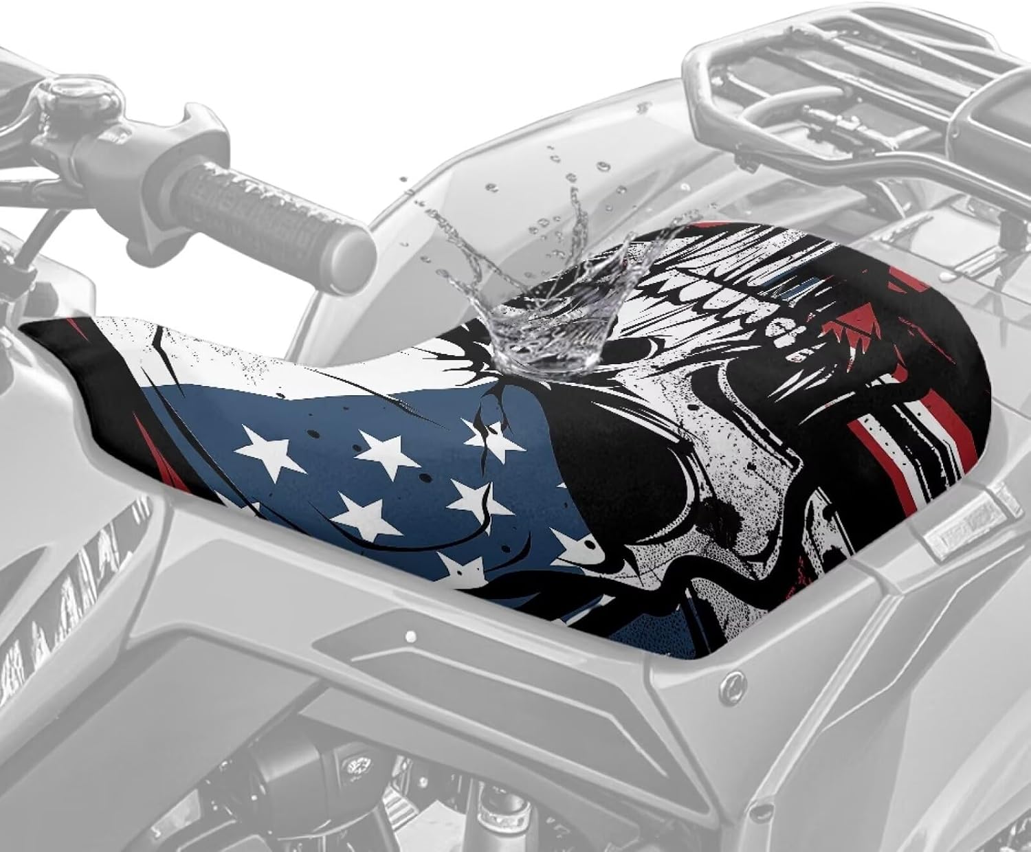 Howilath American Flag Skull Waterproof Seat Cover for ATV Compatible with Sportsman Rancher Foreman Scrambler Kodiak Grizzly Arctic Cat ATV Accessories