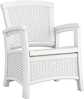 Suncast Elements Club Chair with Storage - Lightweight All-Weather Resin Patio Lounge Chair, 11 lbs Capacity, White Wicker Design