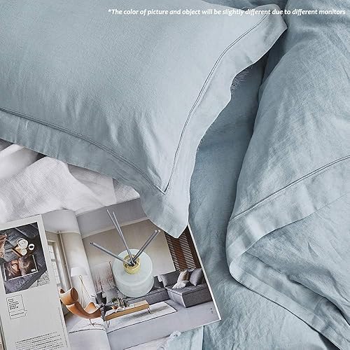 Miniatura 6 de Simple&Opulence - Juego de funda de edredón de 100% lino puro, color liso con detalles bordados, disponible en tamaño individual, matrimonial, Queen