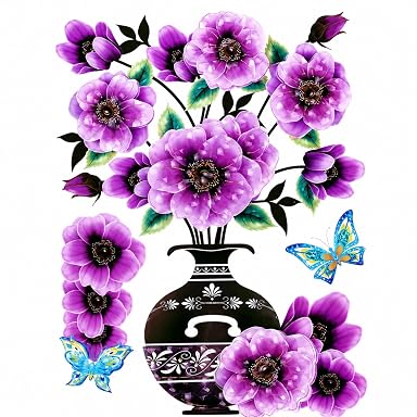 SPHINX 3D PVC Floral Wall Stickers | Peel & Stick Wall Decals for Living Room, Bedroom, Fridge, Almirah & Home Decor (40 x 30 cm)- (Purple Floral Grace A009)