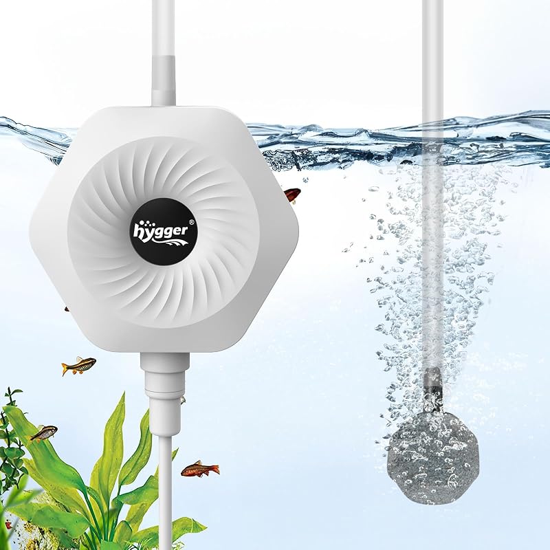Bomba de Ar para Aquário Ultra Silenciosa 1,5 W hygger com Pedra Porosa e Acessórios, HUS-HG971-White