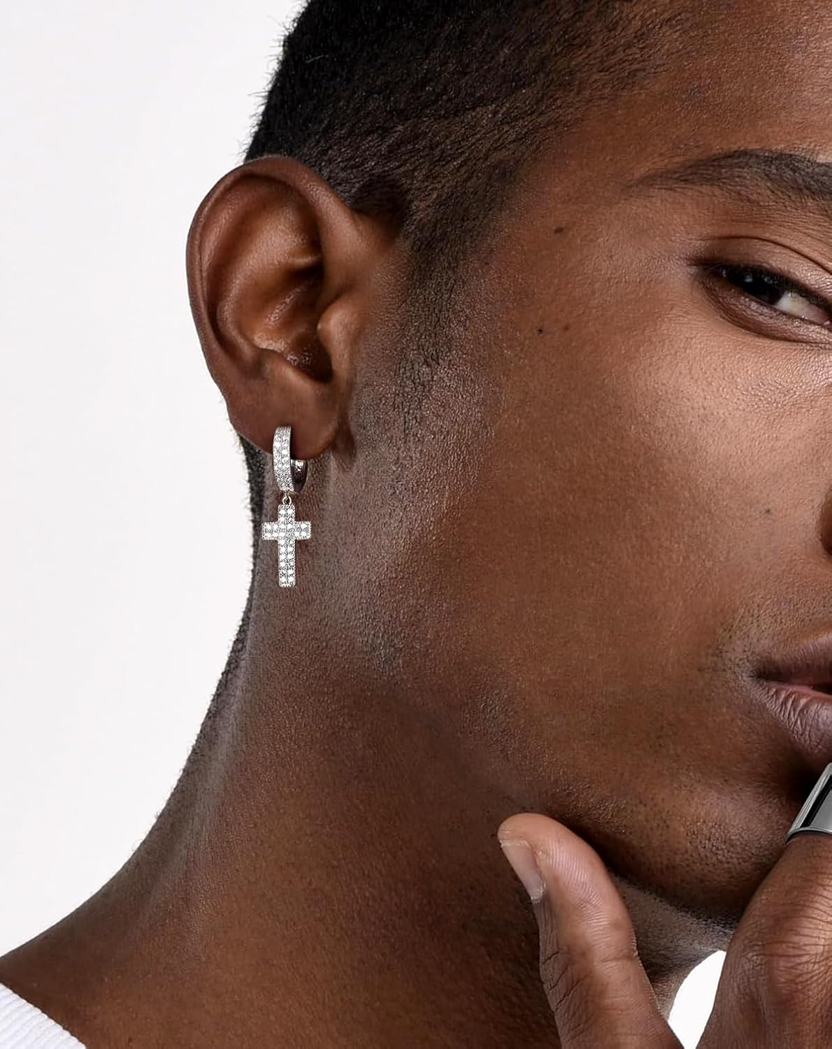 Iced Out Hoop Earrings Moissanite Earrings Mens Women Lab Diamond Small Huggies Cross Dangle Cartilage S925 18K Gold Plated Hypoallergenic Hip Hop Earring with VVS1 GRA Certified 15MM - Image 3