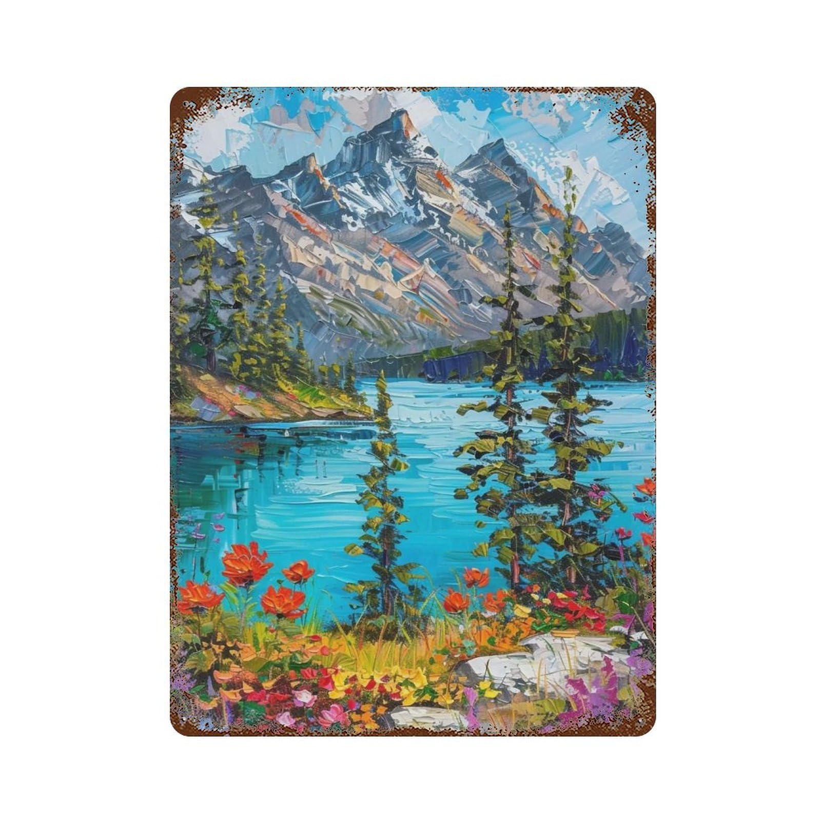 HDURYEYRYY Wildflower Alpine Lake 02 Wall Retro Iron Vintage Art Metal Tin Sign Poster Modern Home Cofffee Club Art Bar Shop Decor Style 40x30cm
