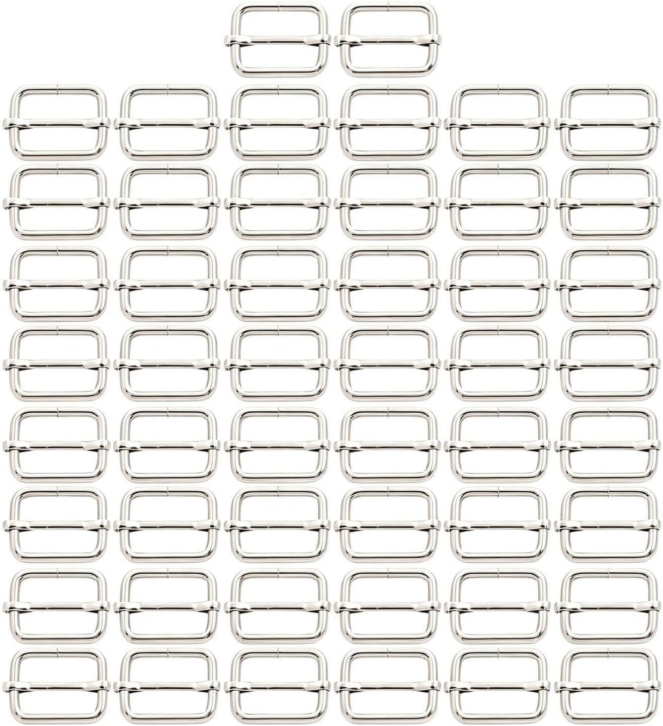 BIKICOCO Metal Slide Adjuster Buckle Tri-Glides with Movable Center Bar, for Straps, 0.8 x 0.6 Inch, Silver, Pack of 50
