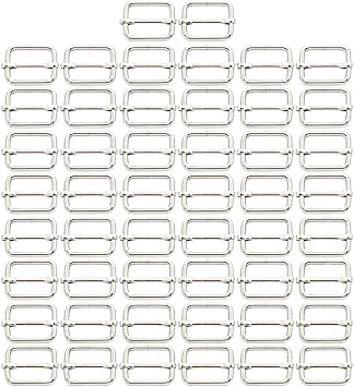 BIKICOCO Metal Slide Adjuster Buckle Tri-Glides with Movable Center Bar, for Straps, 0.8 x 0.6 Inch, Silver, Pack of 50