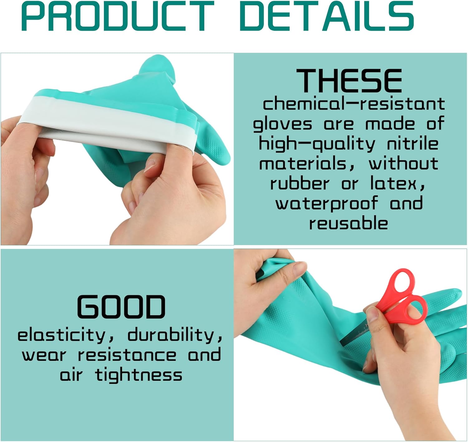 24 Pairs Chemical Resistant Gloves Heavy Duty Nitrile Gloves with Fleece Lining Non-Slip Household Safety Work Gloves