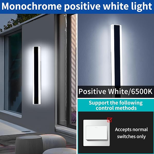 Mikeru 60cm Long Wall Light, 2 Pack Black Minimalist Porch Wall Light, 6500k Cool White Led Acrylic Wall Mounted Luminaire, IP65 Waterproof Outside Wall Sconce for Garage, Patio, Villa - 3