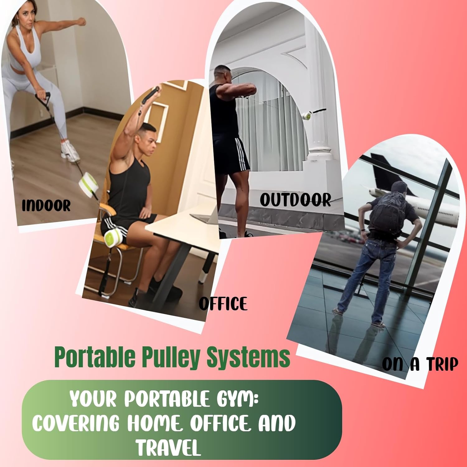 Portable Exercise Cable Machine - 3-Level Adjustable Resistance Personal Training Pulley System for Full Body Strength Training, Compact Strength Equipment, Travel Friendly