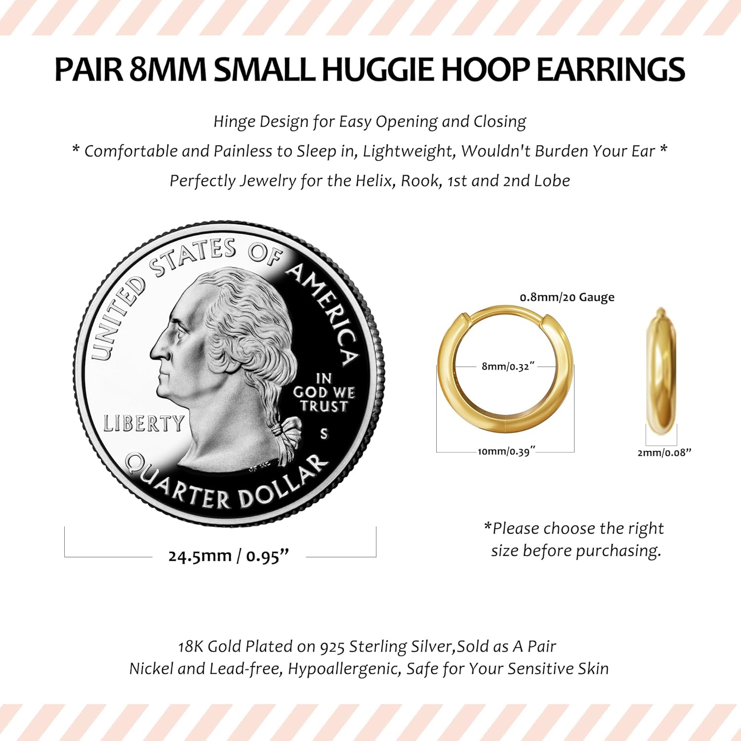 925 Sterling Silver Small Hoop Earrings for Women,Gold or Silver,14K Gold Plated Tiny Huggie Earrings fit Cartilage,Helix,Tragus,Earlobe Piercing Jewelry,Lightweight&Hypoallergenic,5mm/6mm/7mm/8mm/9mm