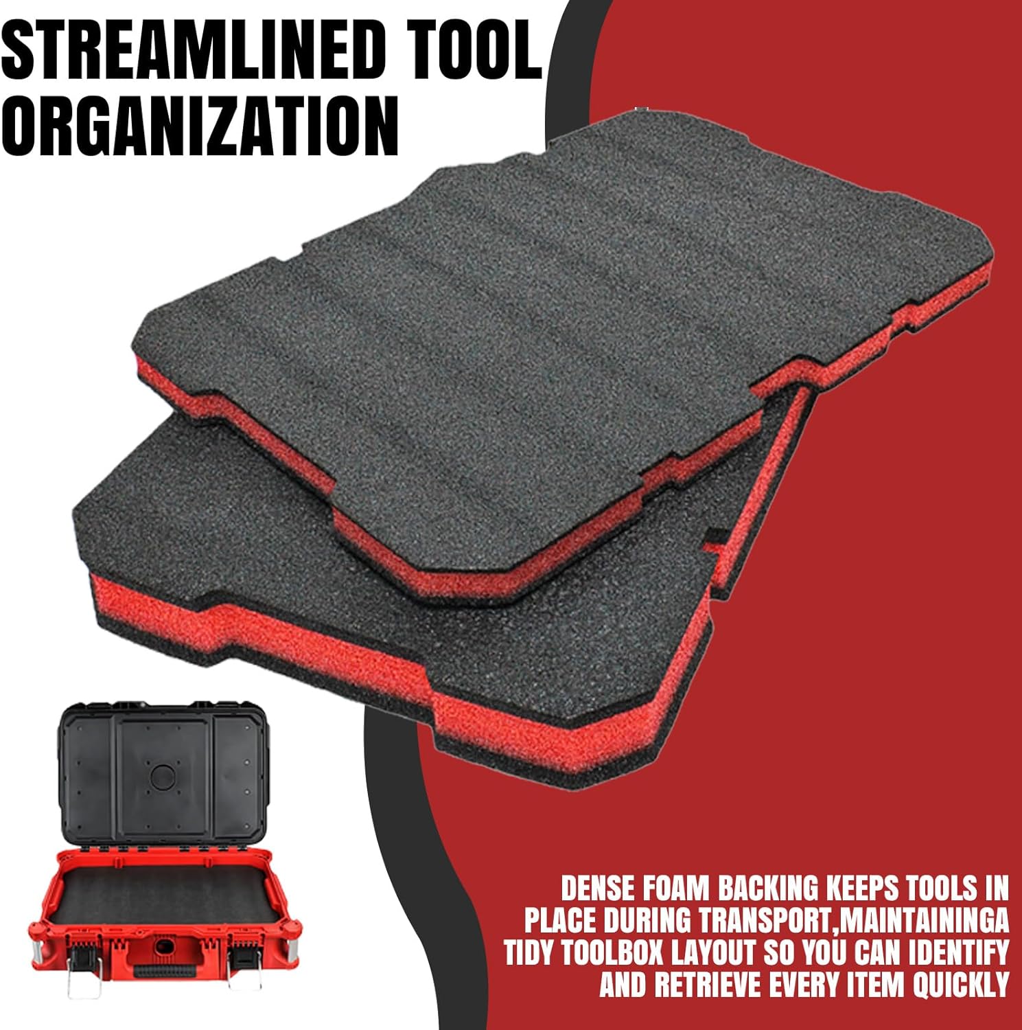 48-22-8424 Foam Insert Tool Organizer for Milwau-ke Packout Cases, Customizable Red/Black Shockproof Foam for Tool Protection (2-Pack)