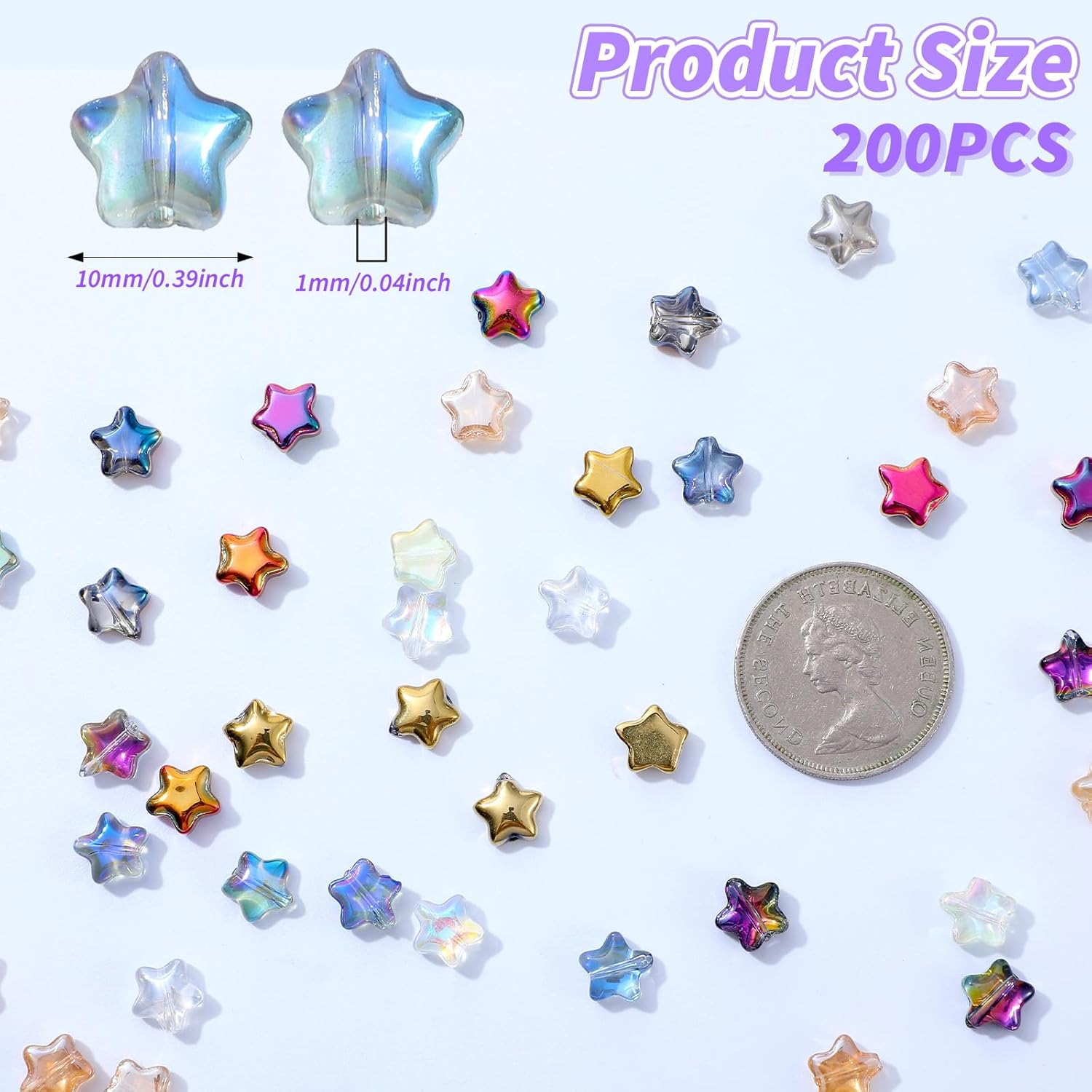 200 Pcs Star Beads Glass Beads Bedazzling Glass Bead for Jewelry Making Star Charms for Bracelets 8mm Loose Spacer Bead for Crafts Making - Image 4