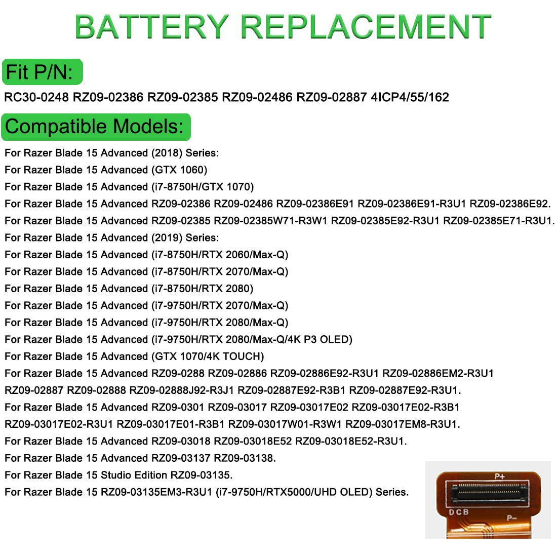 LUSONBAY RC30-0248 Akku Ersatz für Razer Blade 15 Advanced 2018 2019 RTX 2060 2070 2080 RZ09-02385 RZ09-02386 RZ09-0301 RZ09-0288 RZ09-02886 RZ09-03135 RZ09-02887E92 RZ09-02386E92 15.4V 80Wh