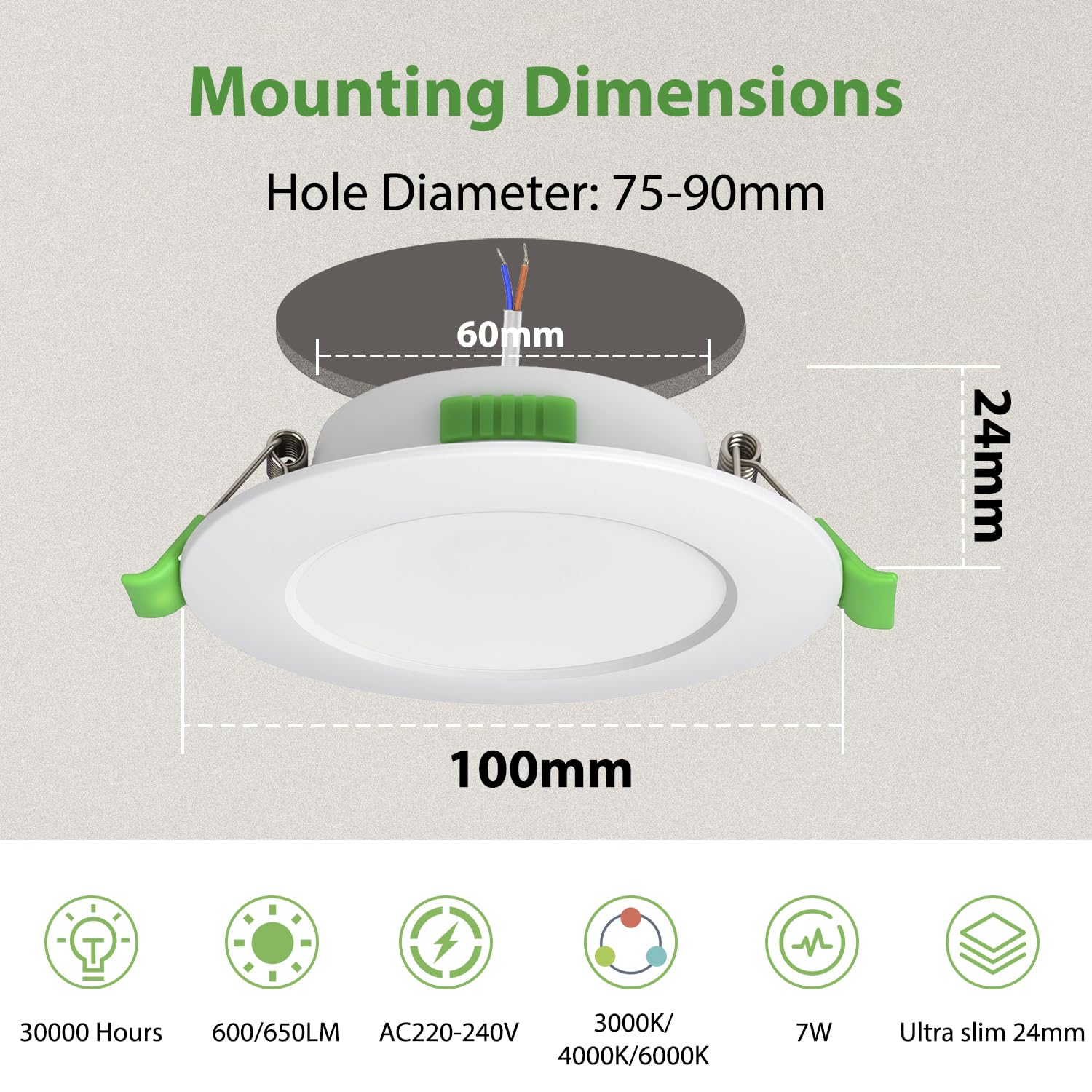 10 Stück Einbaustrahler LED 230V 7W Flach Dimmbar, Ø75-90mm Lochdurchmesser, Warmweiß Neutralweiß Kaltweiß 3000K 4000K 6000K Deckenspots IP44 Einbauleuchten für Badezimmer Küche Wohnzimmer