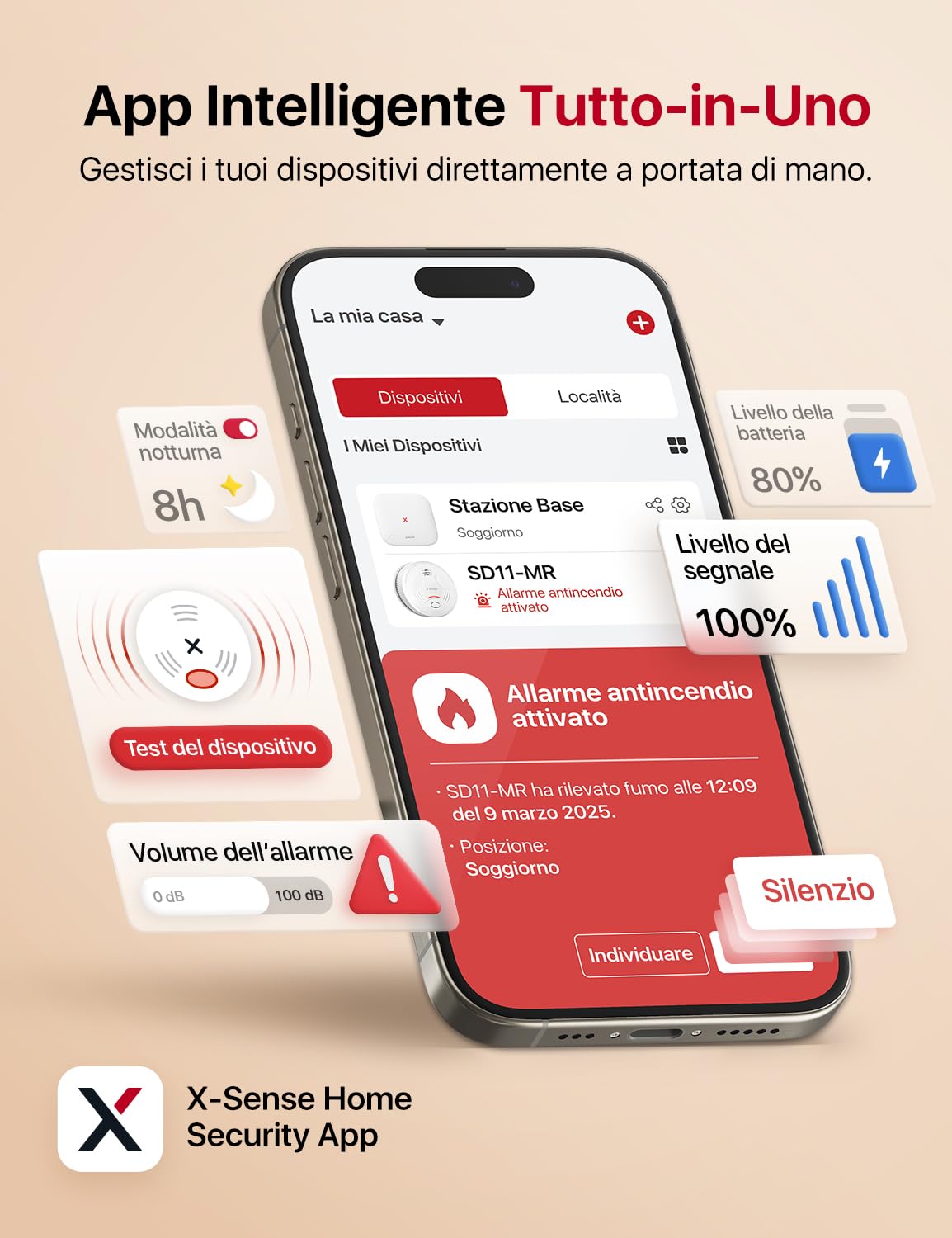 X-Sense Rilevatore di fumo collegato con stazione SBS50, allarme antincendio wireless interconnesso, sistema di sicurezza domestica, compatibile con App X-Sense, SD11-MR31