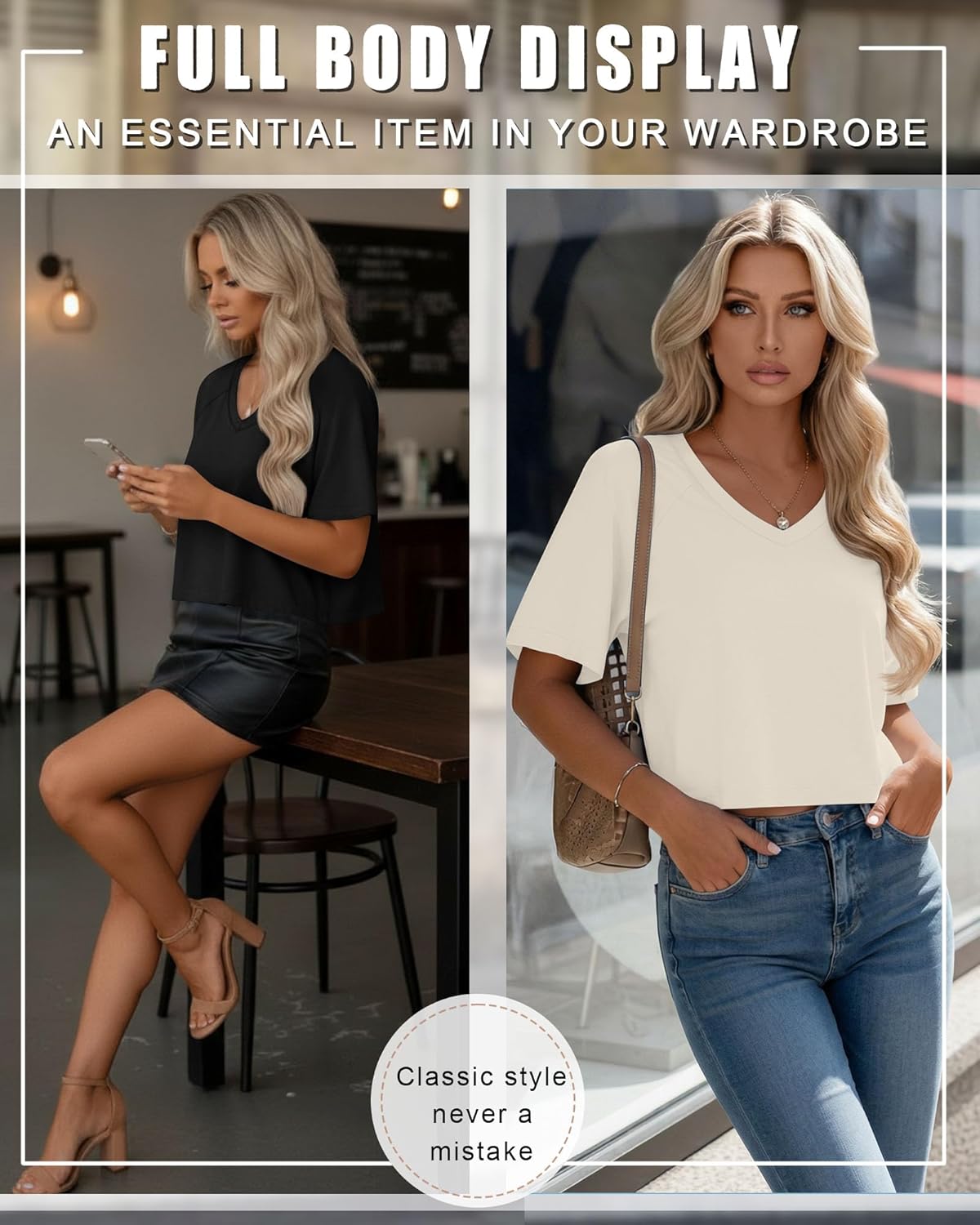 3 Pack Women's Cropped Tops V Neck Half Sleeve Crop T-Shirts Raglan Sleeve Loose Fit Casual Summer Basic Tees - Image 4