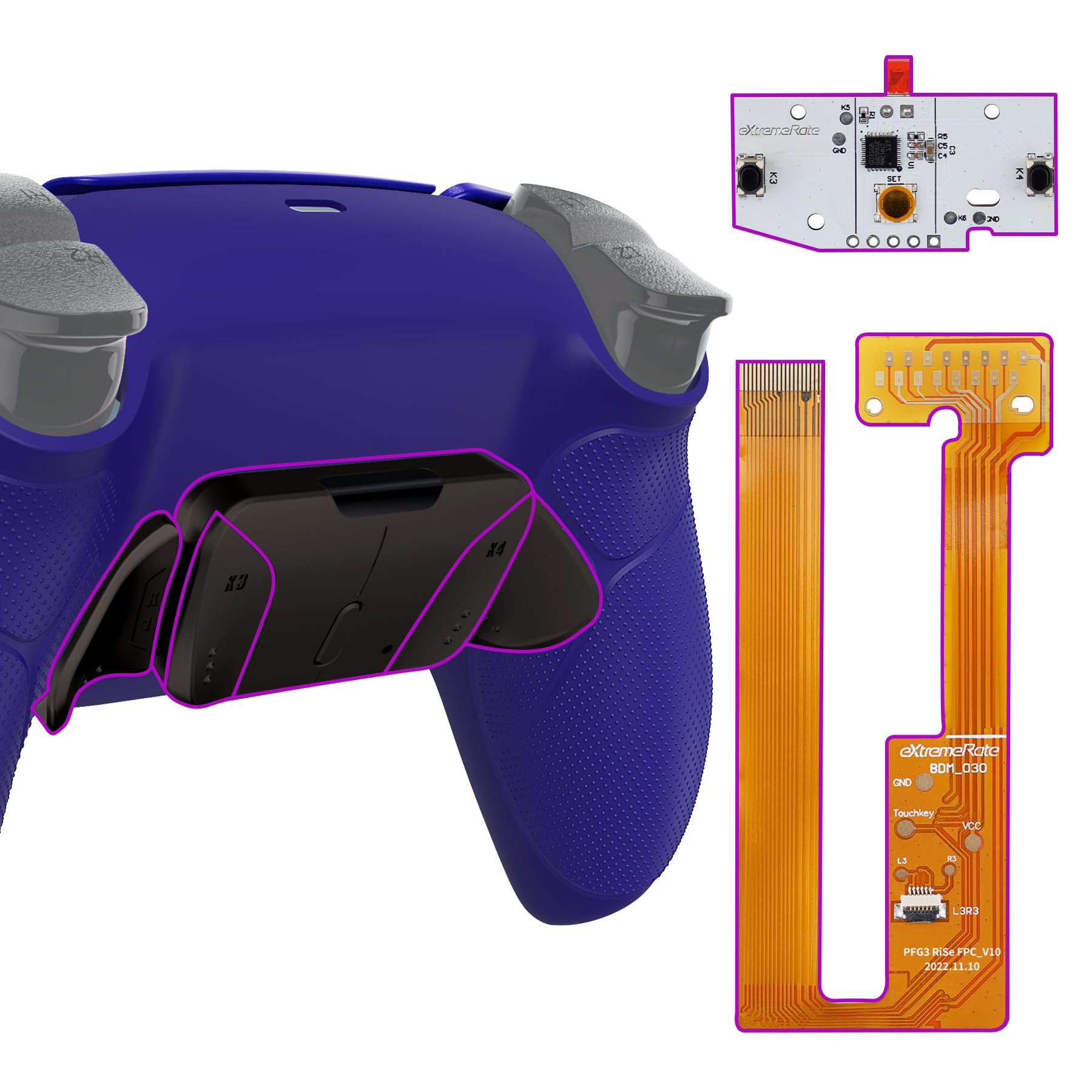 eXtremeRate Real Metal Buttons (RMB) Programable RISE4 Remap Kit para ps5 Modelo BDM-030/040/050 Actualización Board & Carcasa Trasera & 4 Palancas Botones Traseros para ps5 Control