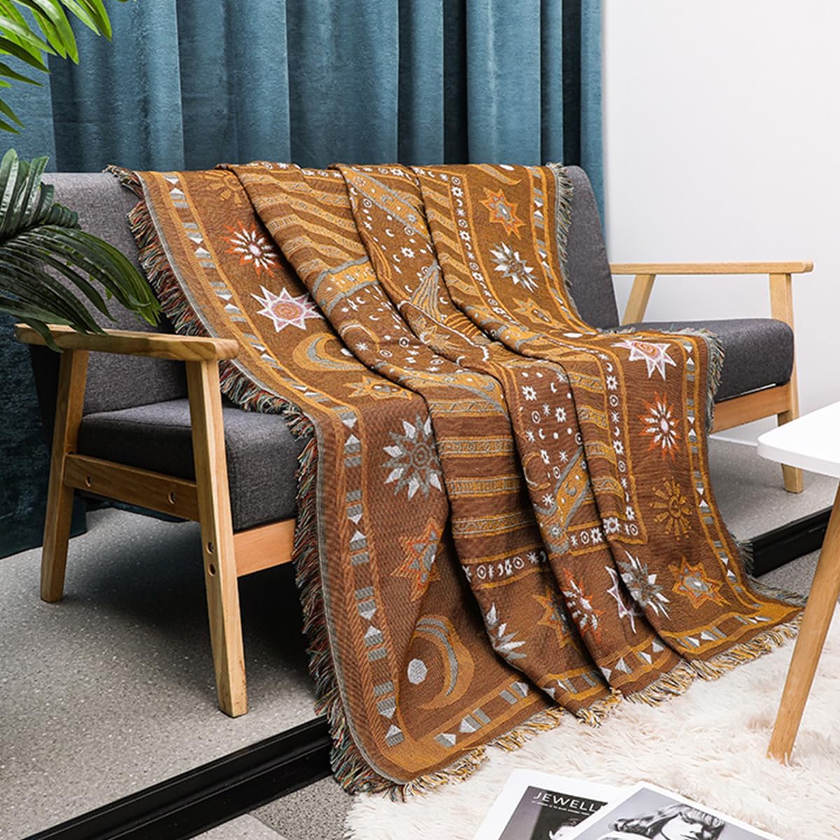 Boho Throw Blanket for Couch Sofa Bed, Decorative Throw Blanket with Tassels, 50"x60" Bohemian Woven Cover for Home Living Room Bedroom Indoor Outdoor Picnic - Image 6