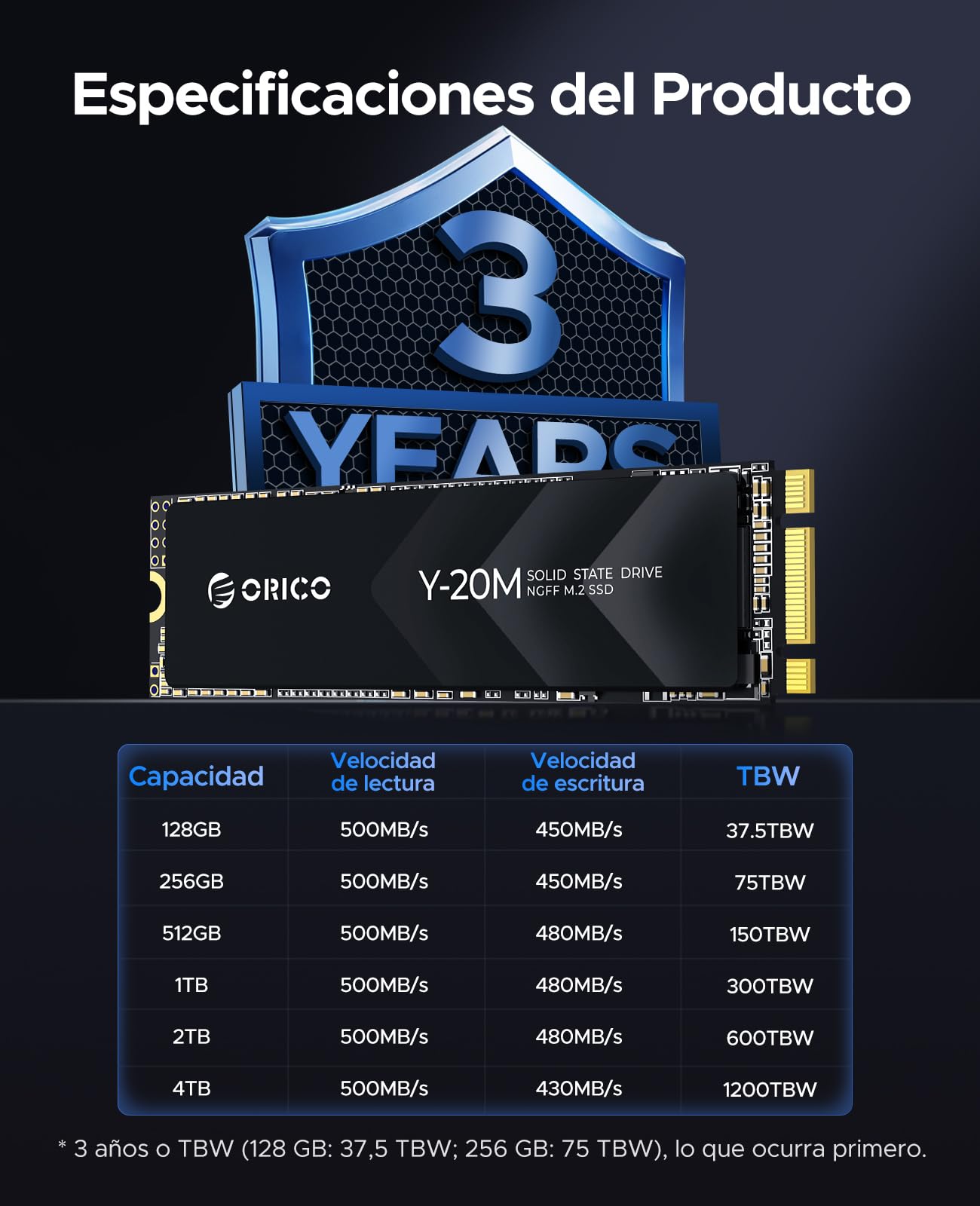 ORICO 512GB M.2 2280 SATA SSD, SATA III 6Gbps M2 SSD con Clave B+M, 500 MB/s Unidad de Estado Sólido Interna para Sobremesa/Portátil - Y20M