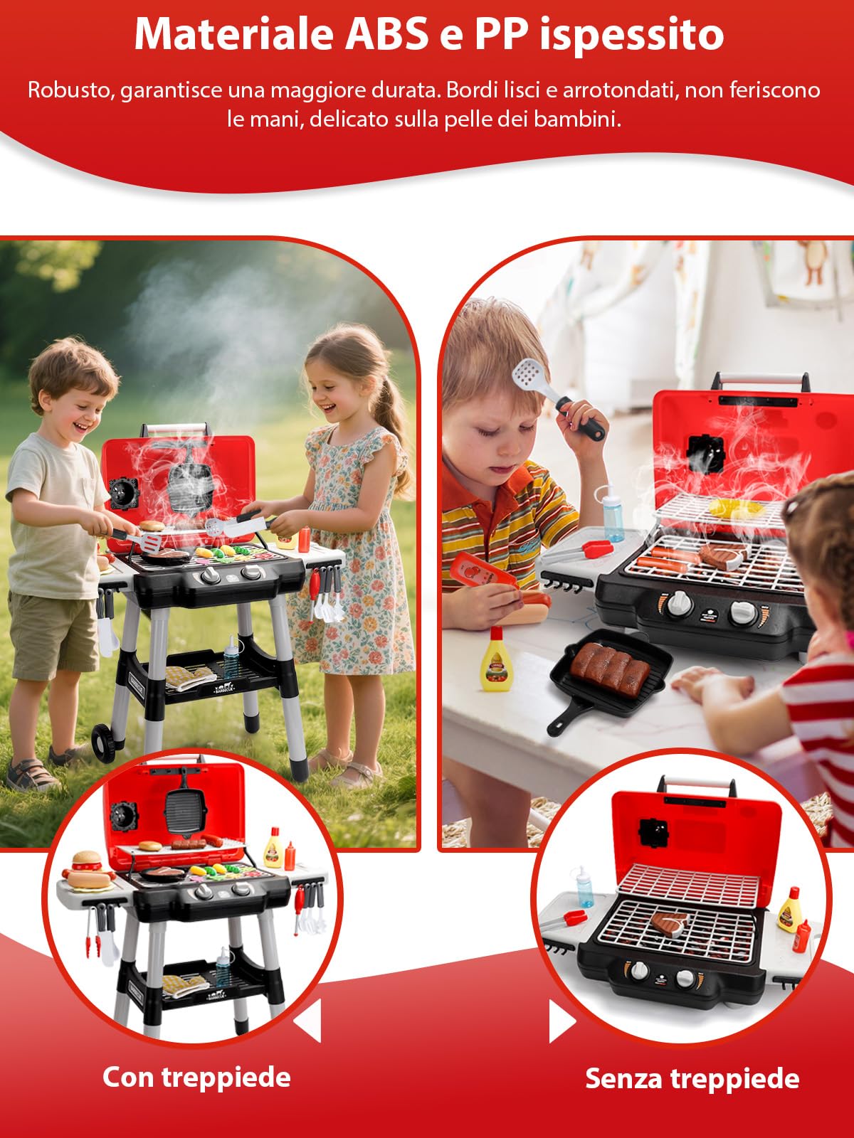 Grill da cucina per bambini con luci, suoni e fumo simulato completo di grembiule e cappello da chef compleanni giocattoli interattivi per piccoli chef