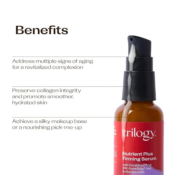 Trilogy Nutrient Plus Firming Serum with IBR-Snowflake, 1 Fl Oz | Anti-aging face serum smooths wrinkles & evens skin tone with Glycablend, Hyaluronic Acid, Liquorice & Mulberry Extracts