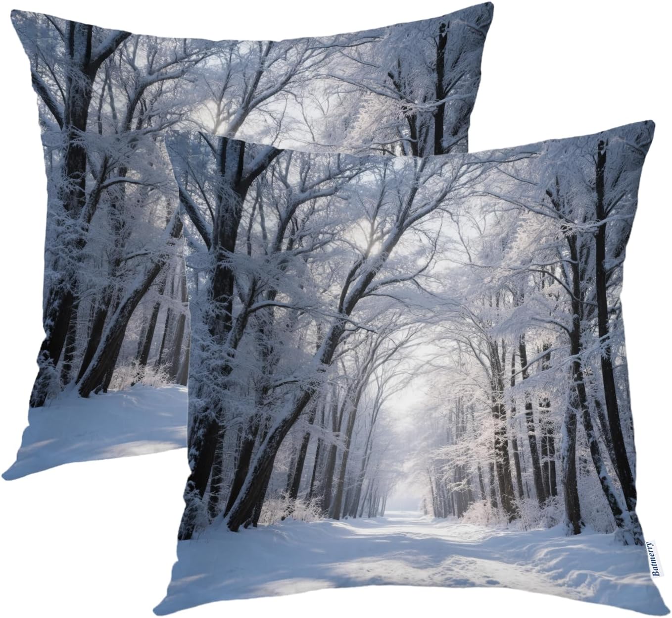 Batmerry Trees in Park with Heavy Snow Winter Throw Pillow Covers, Landscape Decorative Pillow Covers Digital Printing Blended Fabric for Couch Sofa Bed Invisible Zipper 26X26 in(Set of 2)