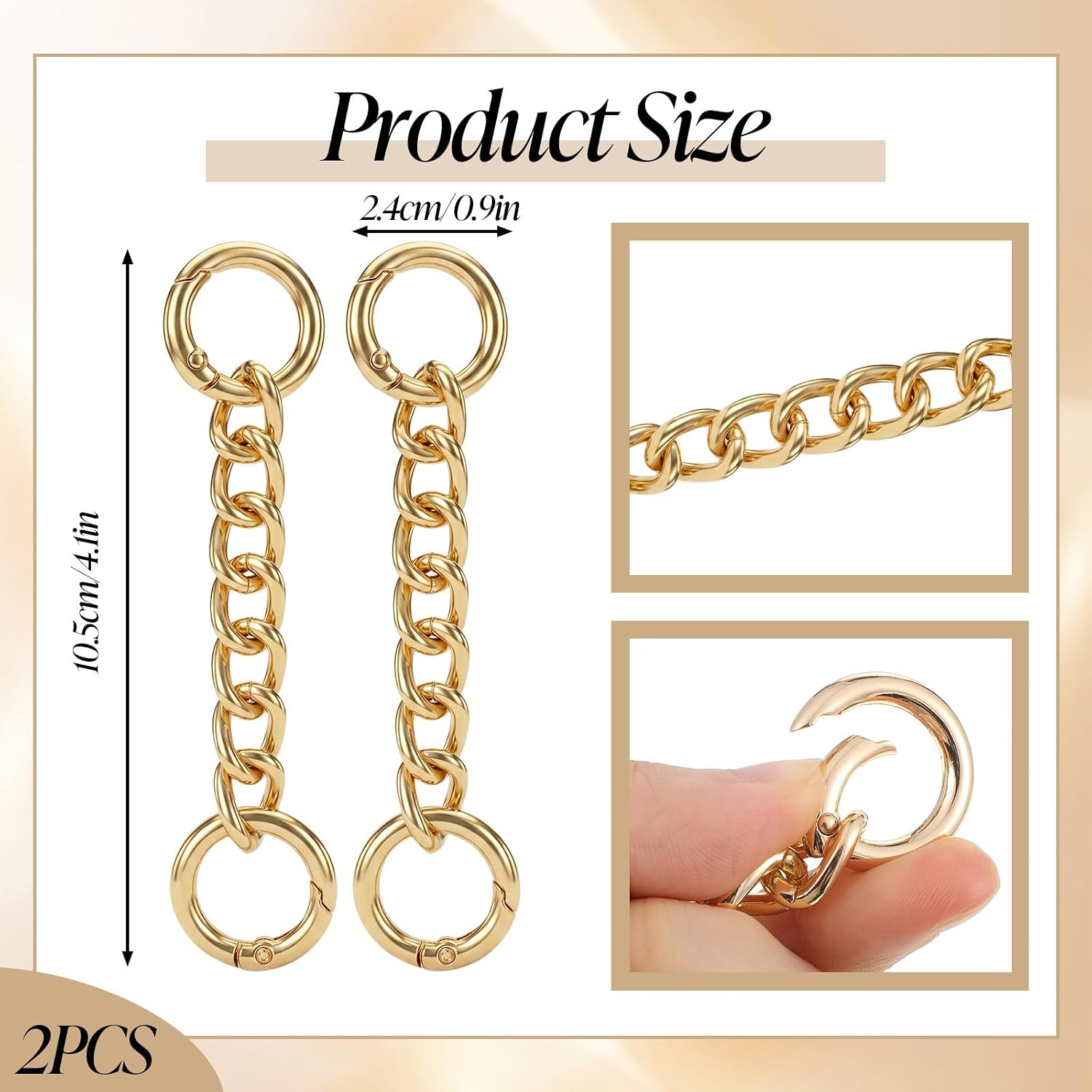 2 PCS 4.1" Purse Extender Chain, Metal Bag Extender Chain Gold