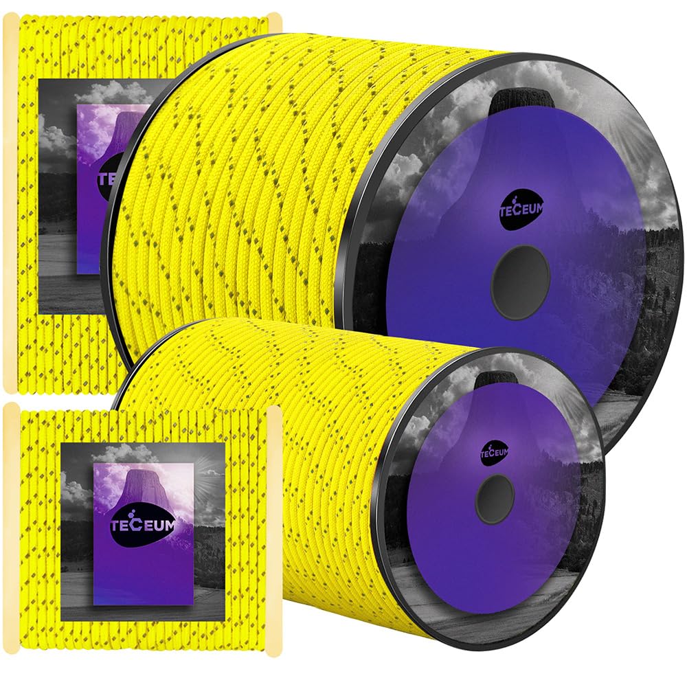 TECEUM Reflective Paracord Rope 1000 – 1000ft/200ft/100ft/50ft – 40+ Colors – Glow in The Dark – para Cord – Utility Rope for Survival, Hunting &