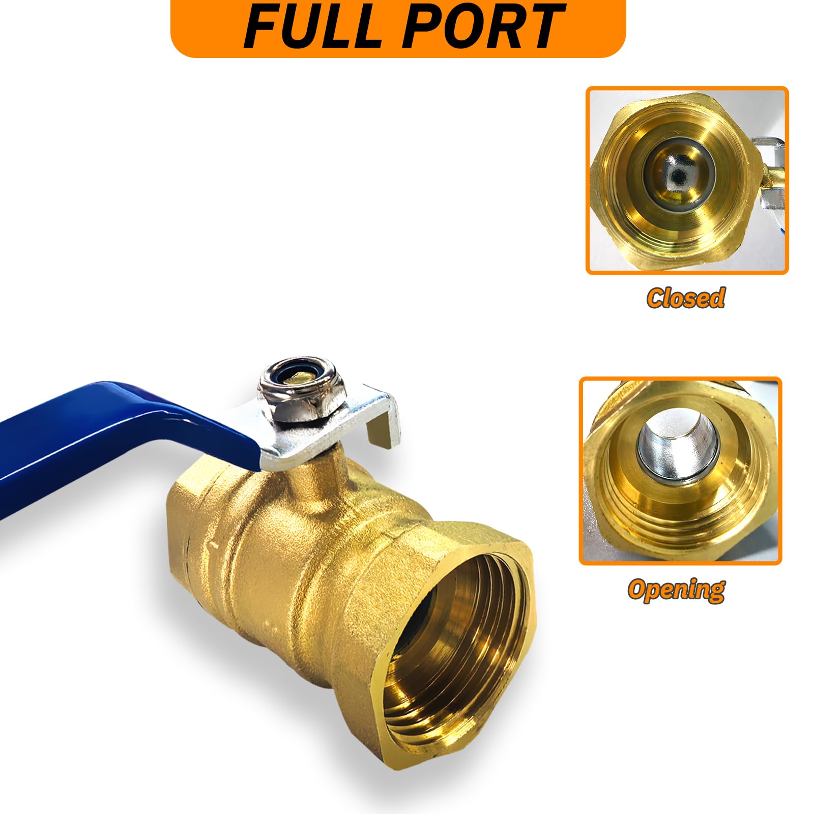 2 robinets à boisseau sphérique en laiton forgé à port complet NPT de 1,9 cm, interrupteur d'arrêt pour eau et huile