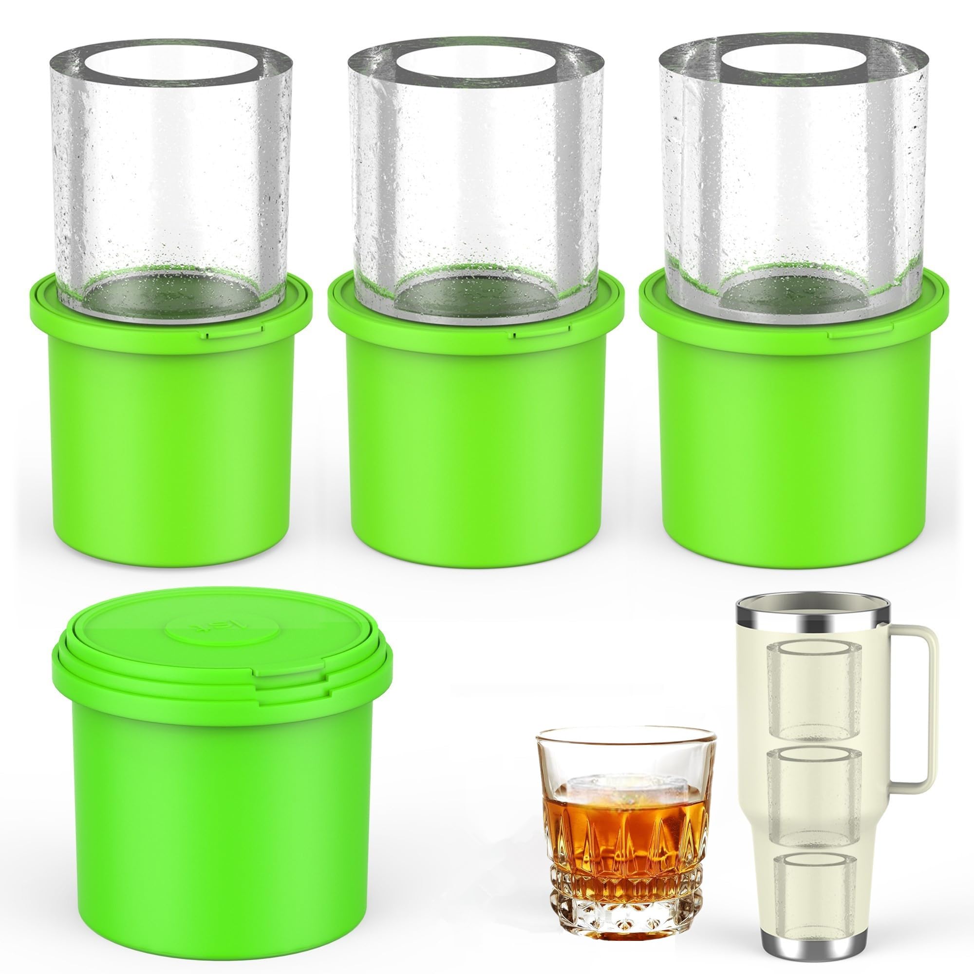 IYYI Ice Cube Tray for Stanley Cup, Tumbler Ice Mold, Silicone Ice Cube Mold, Ice Cube Mold for Tumbler, Large Ice Maker for Whiskey, Cocktail, Coffee, Juice, Chilling Drinks (Green)